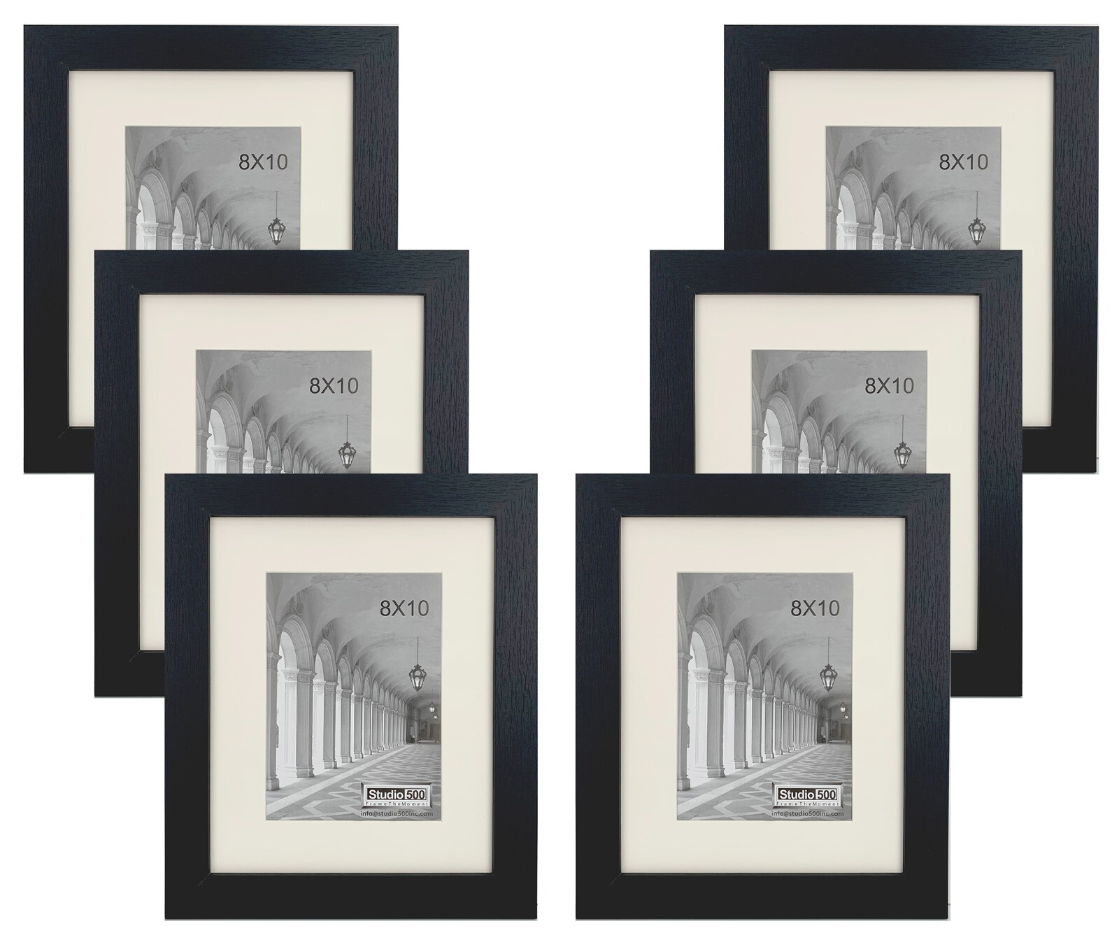 Studio 500 6PC Set 8 x 10 in Tabletop Wall Black Distressed Photo Frames 5×7 Mat