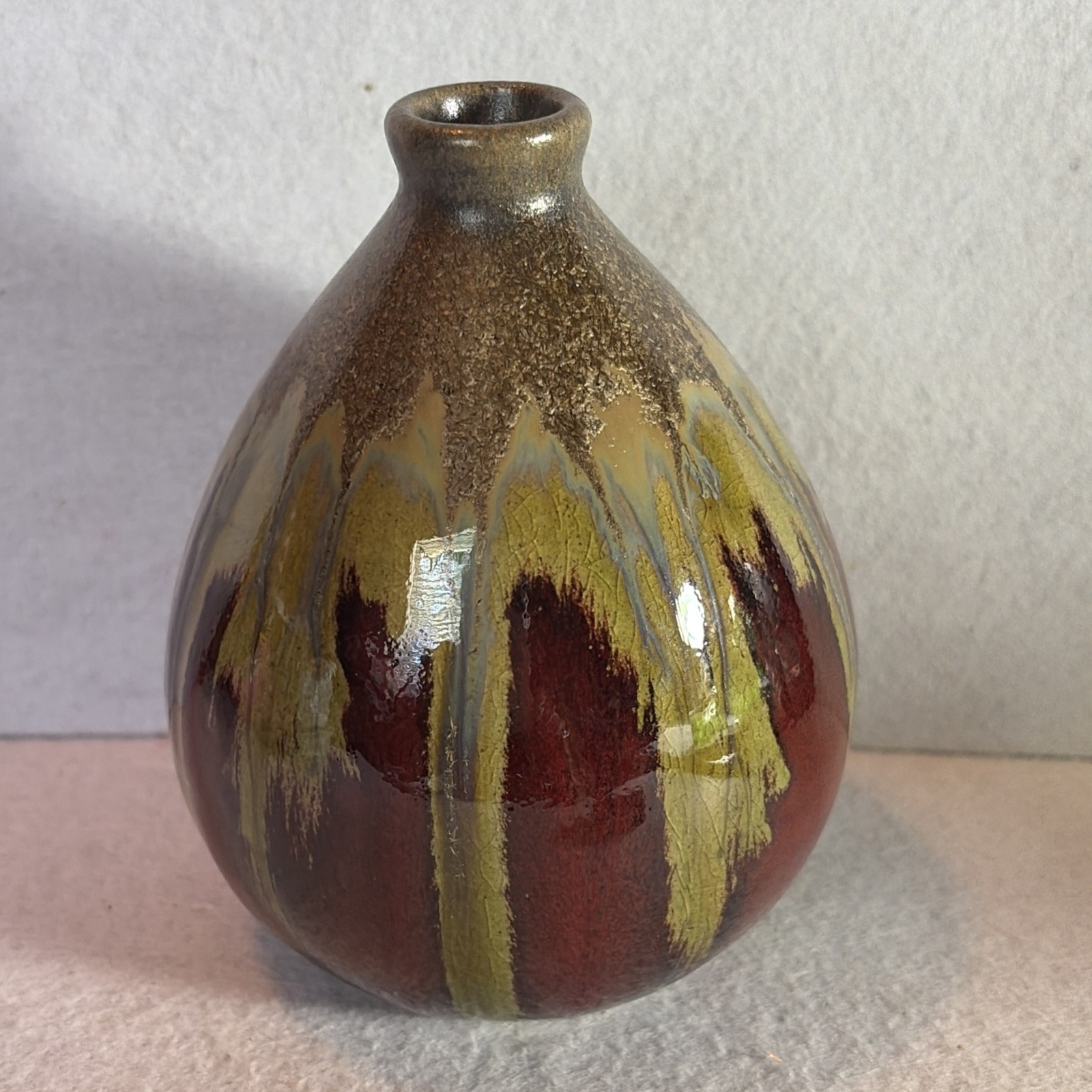 Home Collection Vase – 4.75 in. Greens Burgundy & Brown shades Art Decor Ceramic