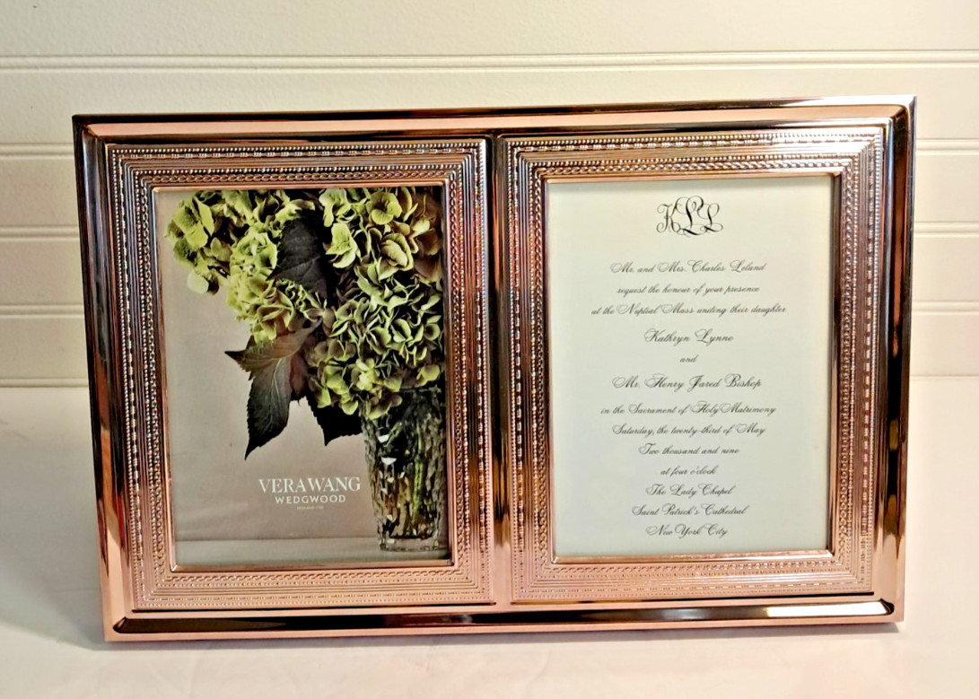 Vera Wang Wedgwood With Love Invitation Frame Double 5×7 Photo Copper Tone Metal
