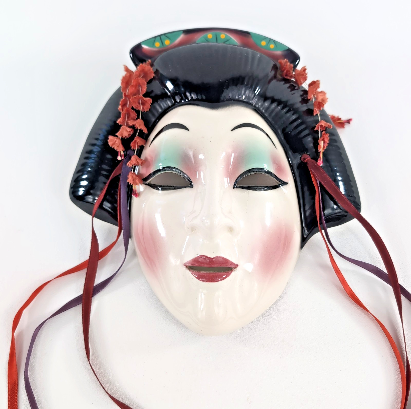 Vintage 80’s Clay Art Face Ceramic Mask Wall Hanging San Francisco Japan Geisha