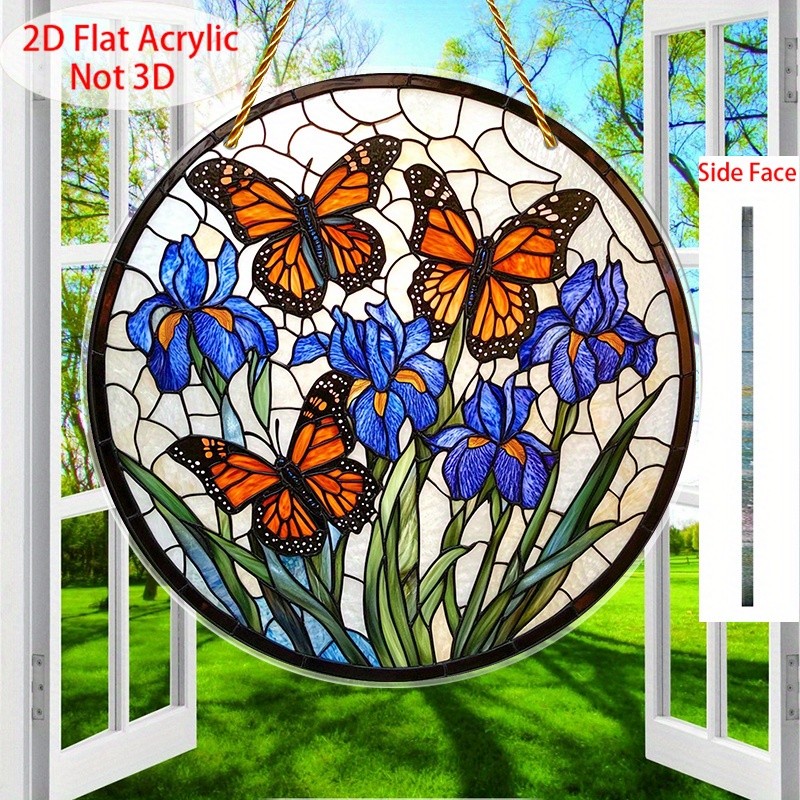 Trendy Monarch Butterfly Iris Acrylic Suncatcher Boho Window Hanging Decoration