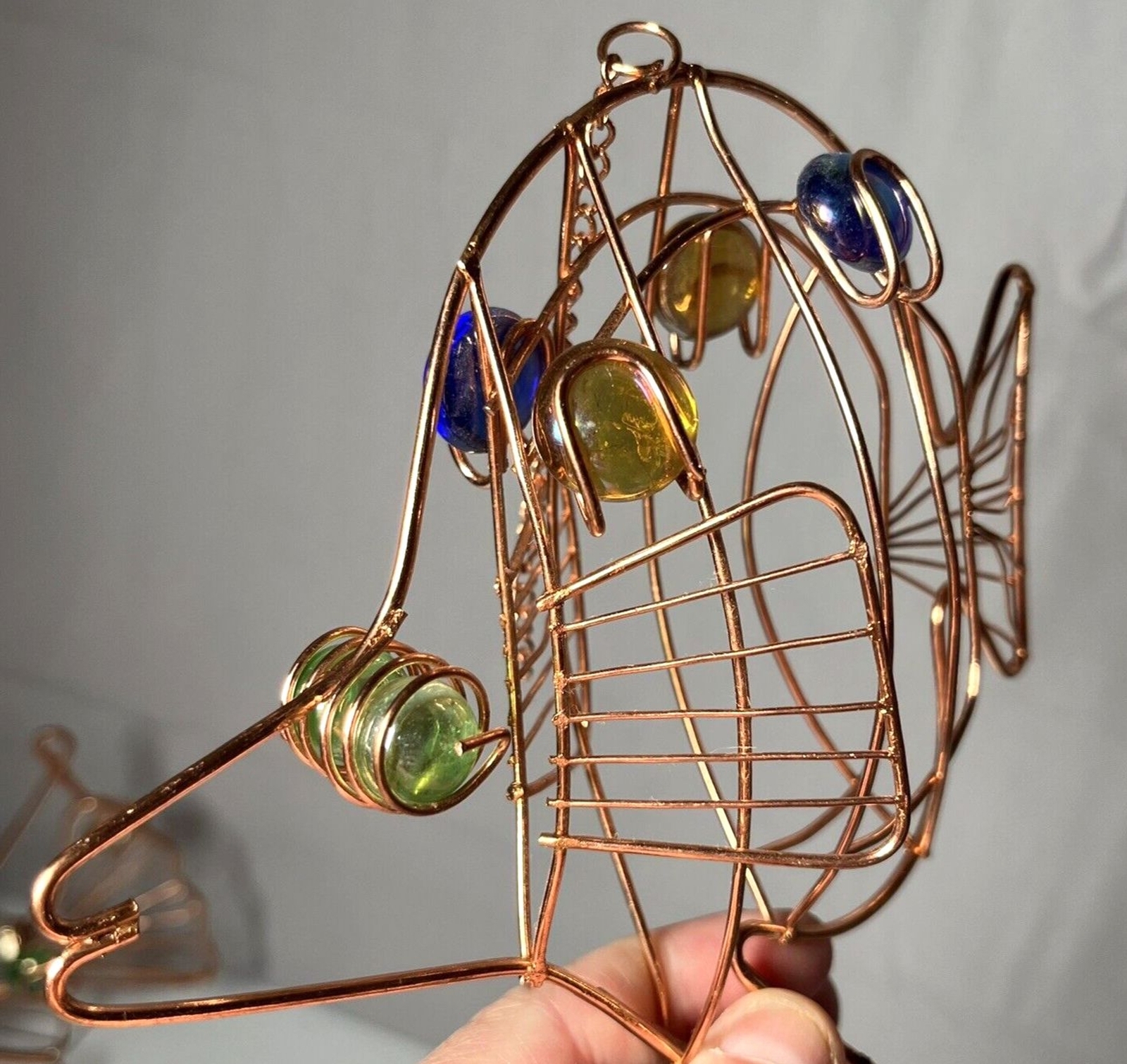 Copper Metal Glass Marbles Stones Fish HANGING Desk Decor 6&Prime; – 8&Prime; length