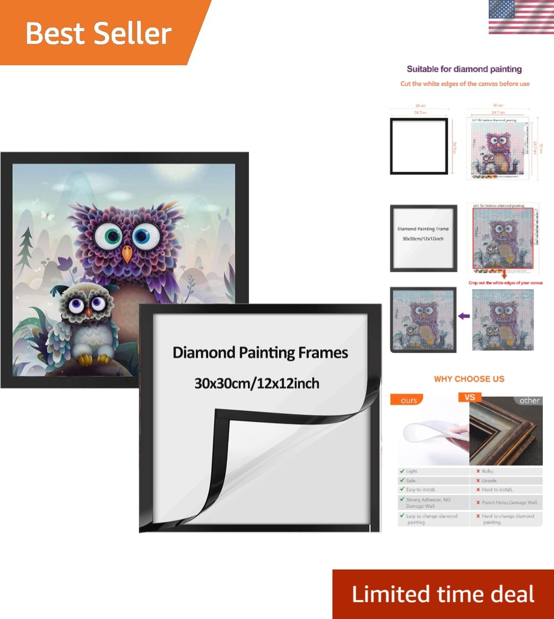 2 Pack Magnetic Diamond Art Frames 30x30cm – Effortless Art Display Solution