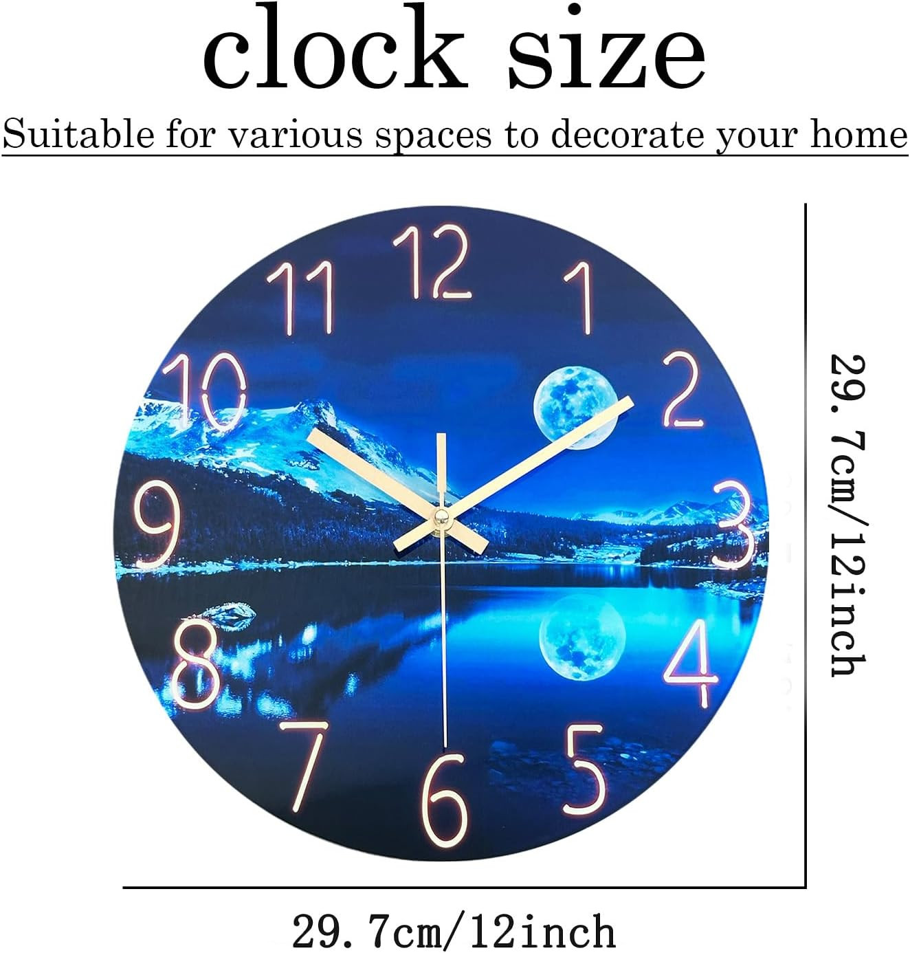 Constantplanet Blue Wall Clock for Bedroom 12 Inch Natural Landscape round Analo