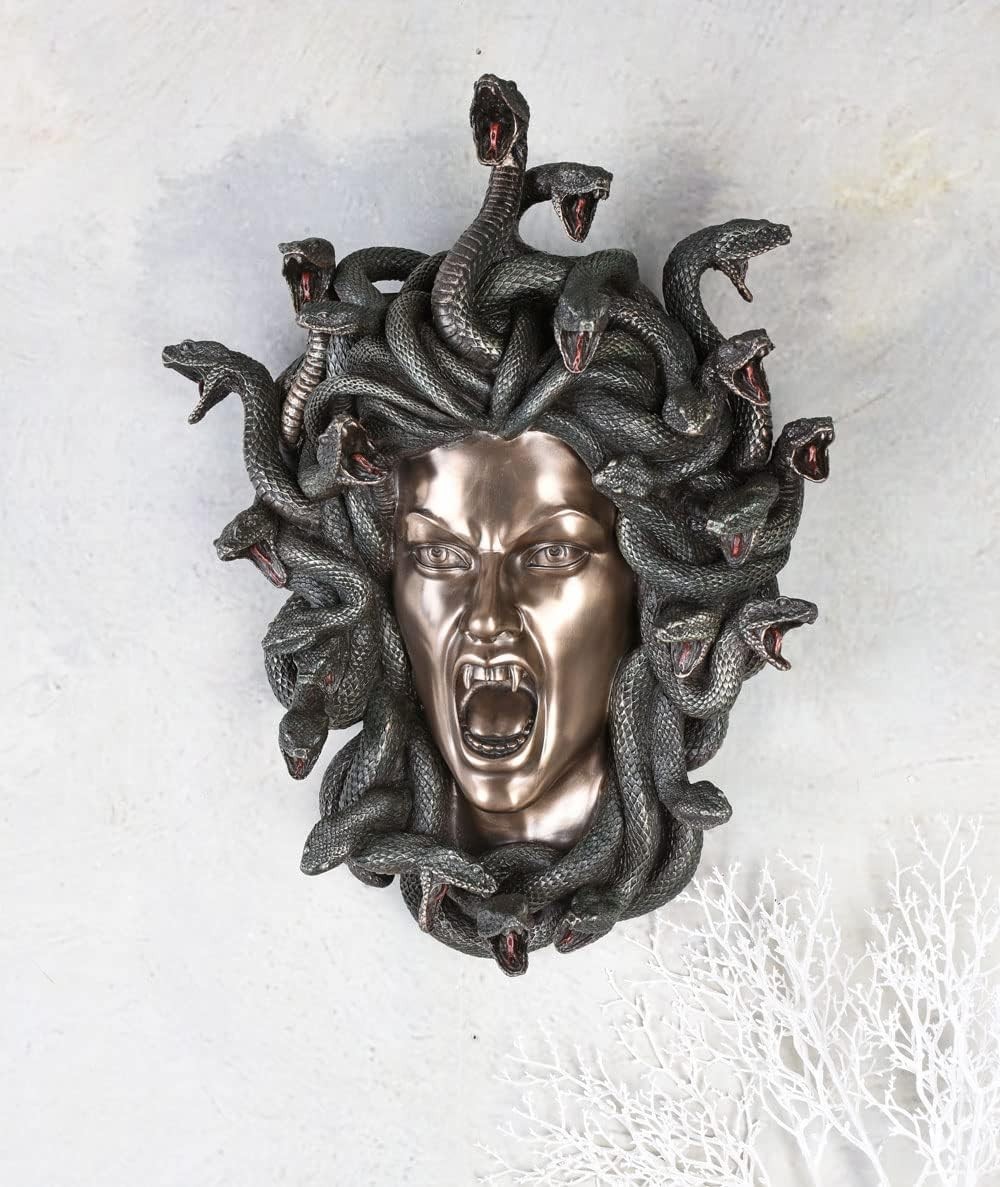 13 1/2 inch Medusa Head of Snakes Gothic Wall Decor Plaque Statue Bronze Finish