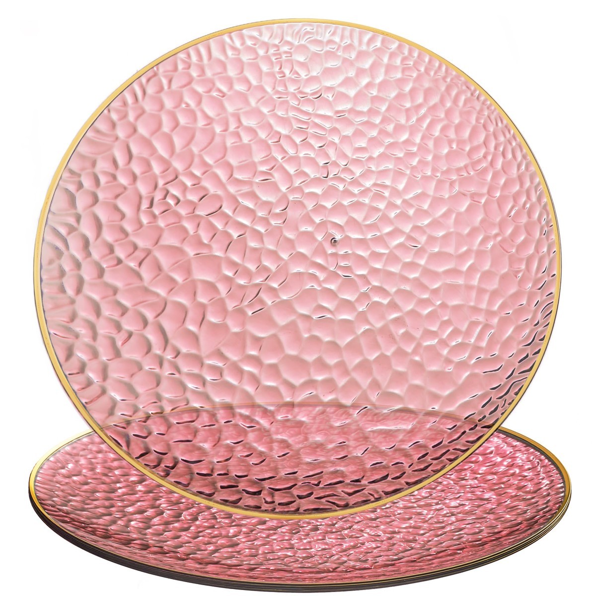 Plasticpro Pink Hammered Gold Rim 4 Pack 13 Charger Plates Pink Hammered Gold