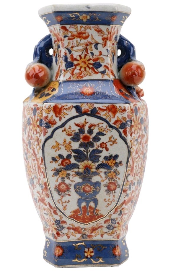Imari Porcelain Hex Slim Vase -6.5&Prime; x 15&Prime; H