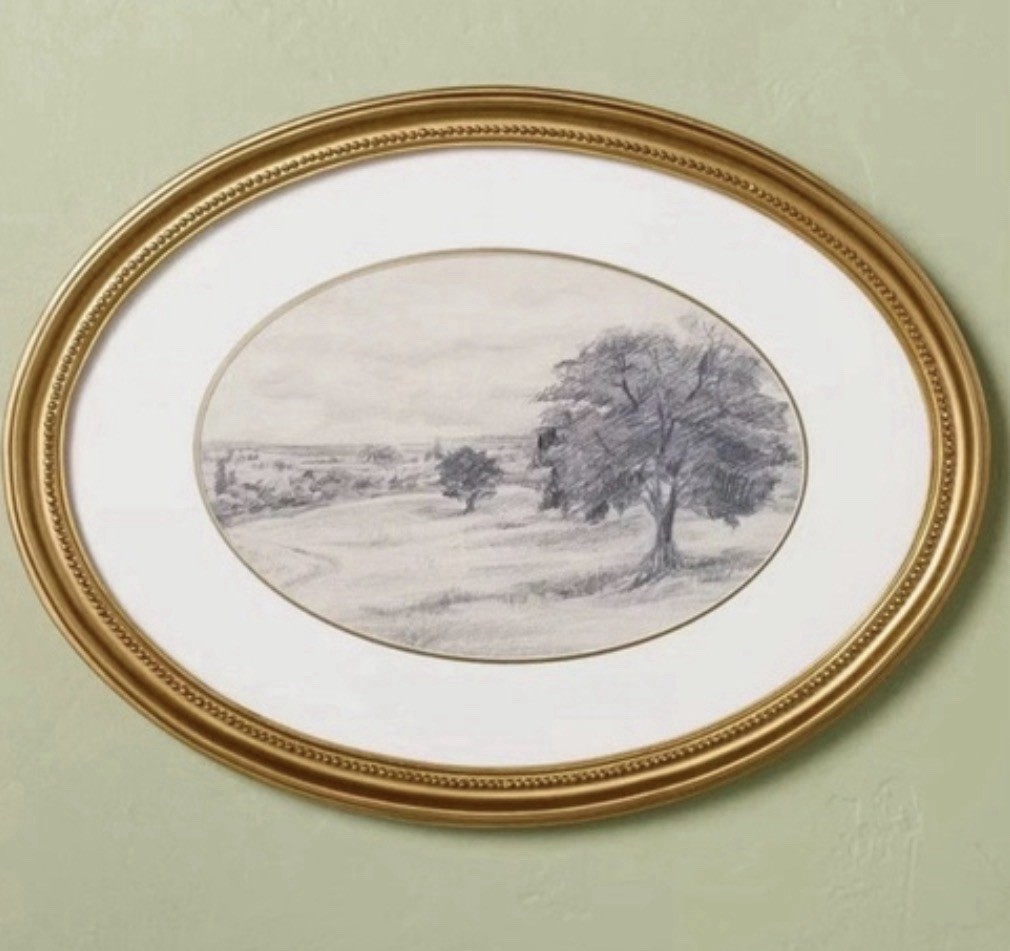 12&Prime;x16&Prime; Horizontal Oval Landscape Sketch Framed Wall Art – Hearth & Hand NWT