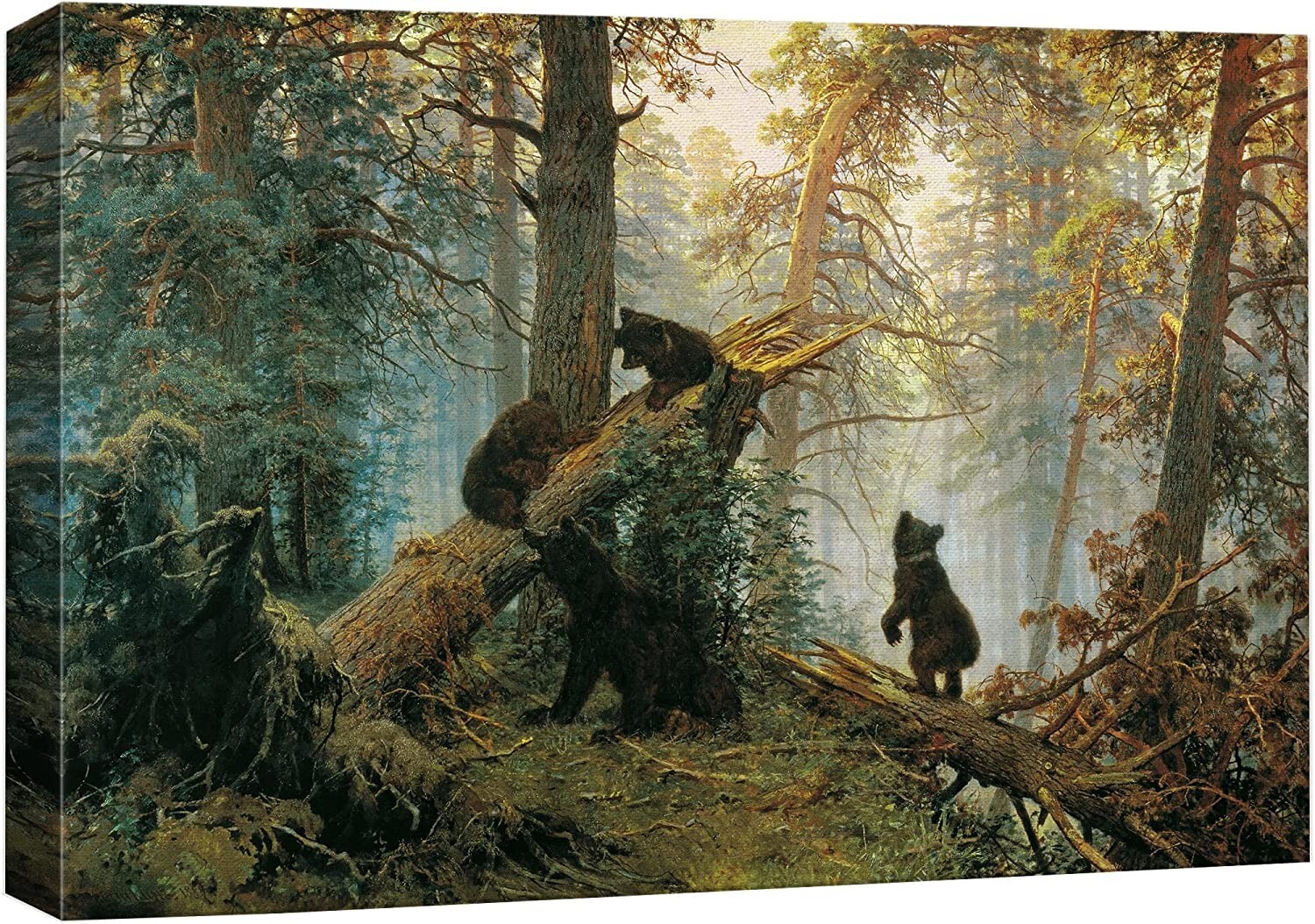 32&Prime;x48&Prime;-Black Bears in the Forest Nature Landscape Canvas Wall Art Print