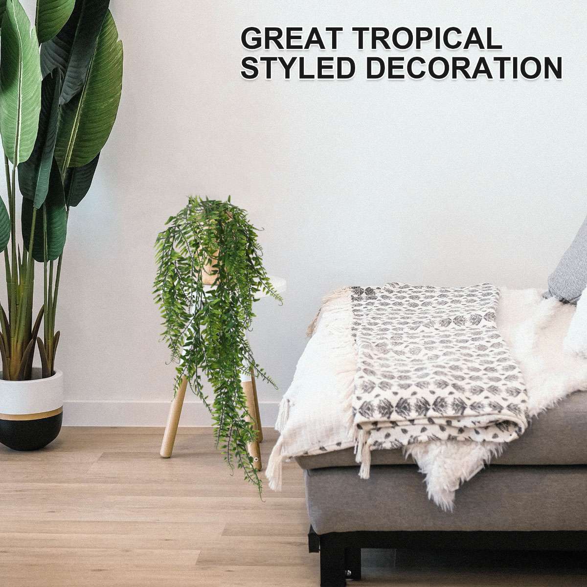 1/2/3Pcs Ferns Artificial Rattan Plastic Fake Hanging Plant Vine Outdoor Decor