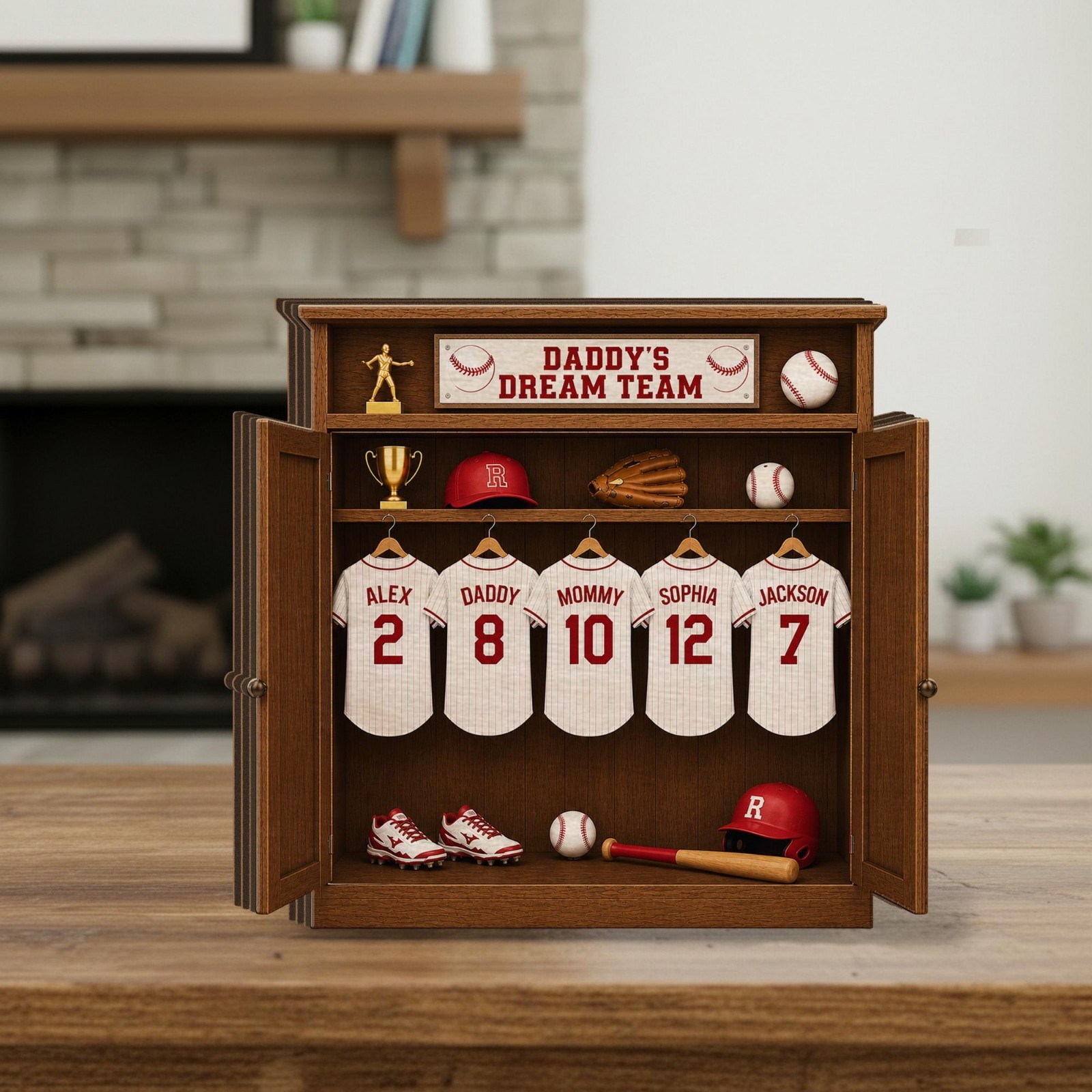 Personalized Baseball Family Wooden Block Sculpture, Custom Names For Baseball