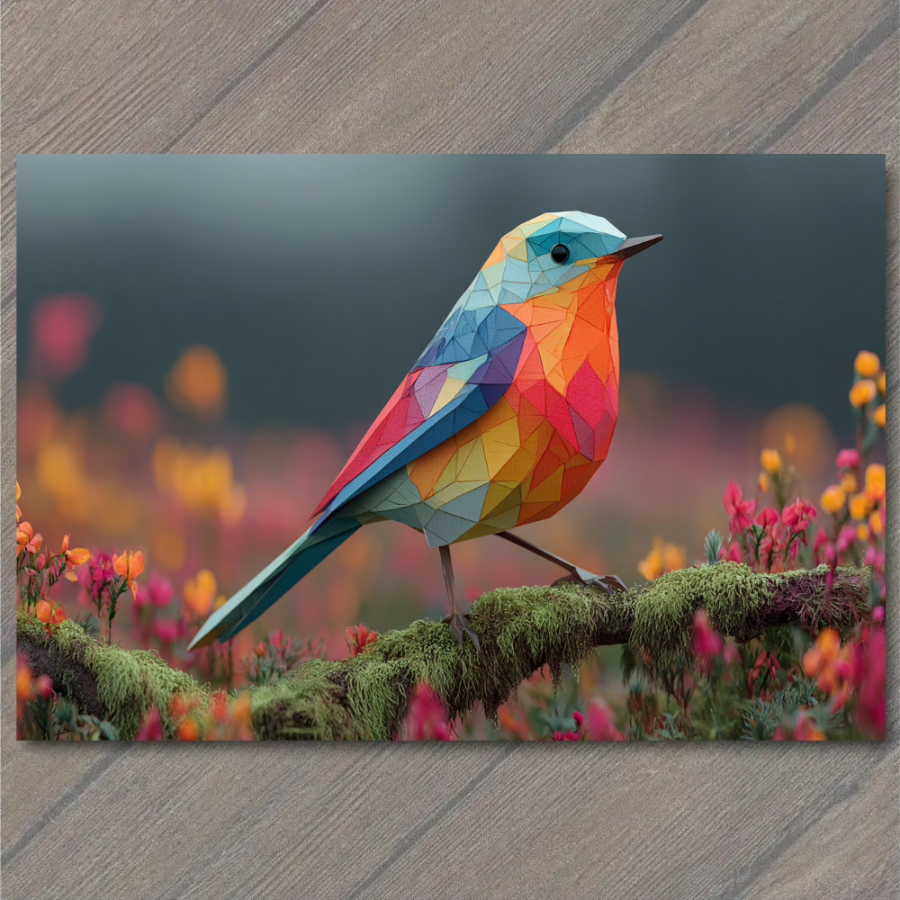Art Print Low Poly Colorful Bird Fun Cute Floral Garden Geometric Polygon Nature