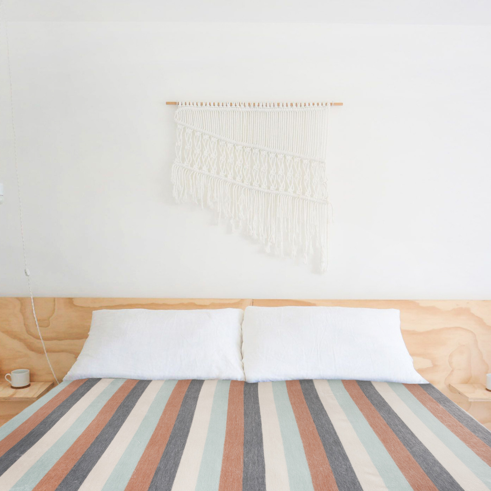 TRANQUIL STRIPED ALPACA WOOL BLEND BLANKET – 97×67 | AQUA, SLATE & CLAY | QUEEN