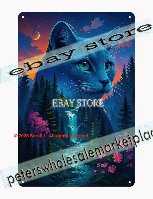 Wolf Mountain Night Tin Sign Wildlife Landscape Art