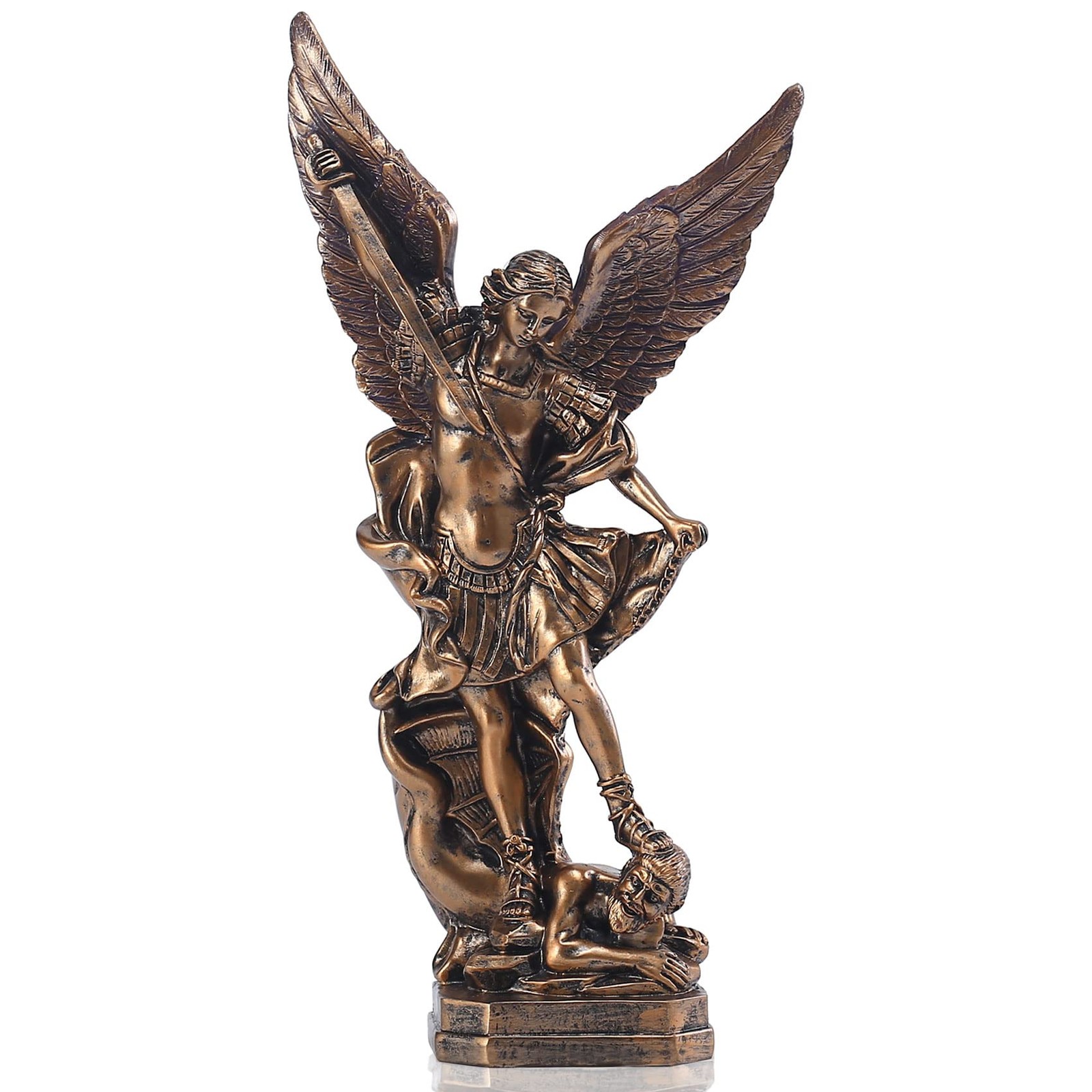 12.5in San Miguel Arcangel Statue, St Michael Statue in Bronzed Resin, St Mic…