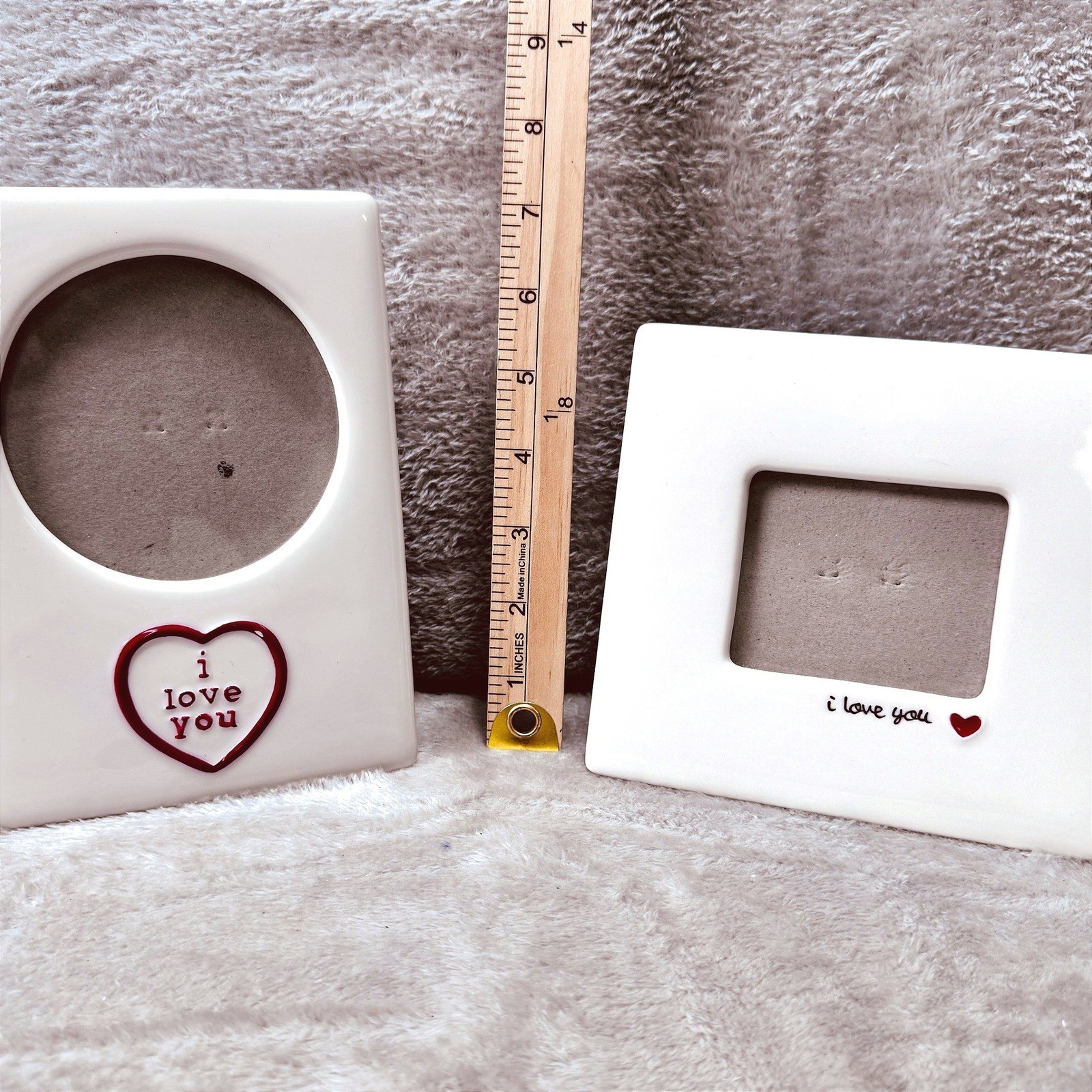 Russ White Ceramic I Love You Heart Love Picture Frames Set of 2 Romantic Decor
