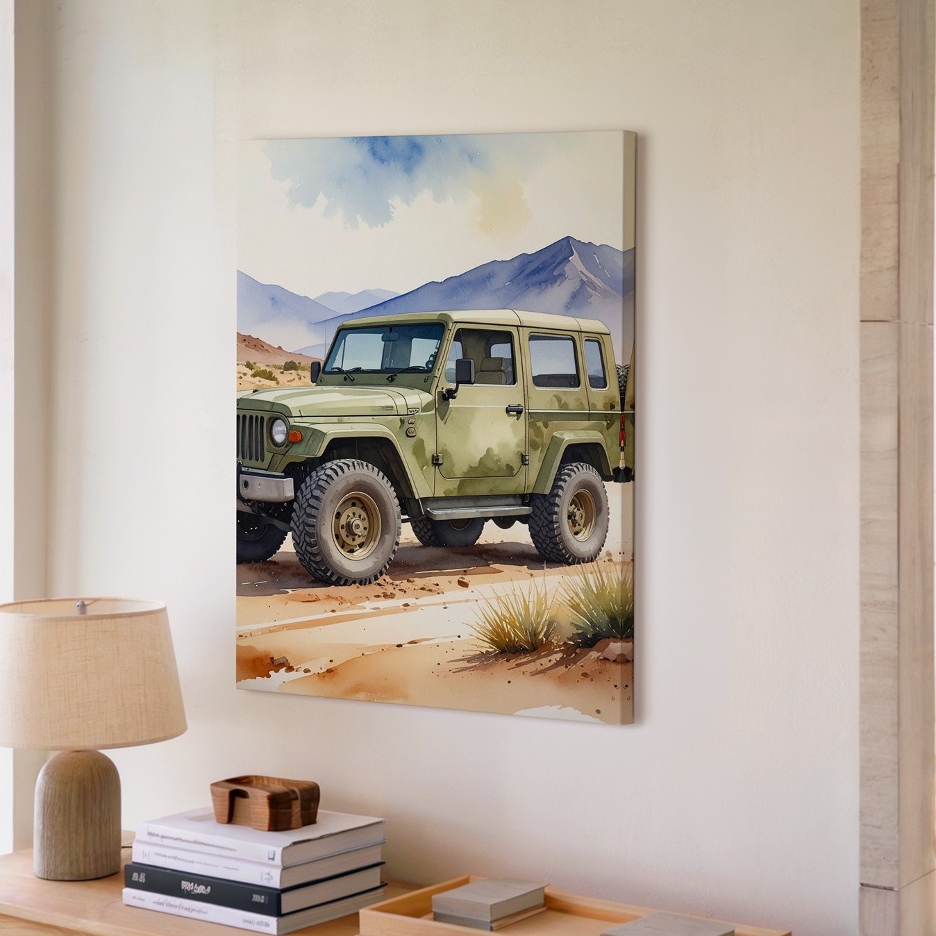 Camouflage Off Road Jeep Canvas Watercolor Desert Adventure Wall Art