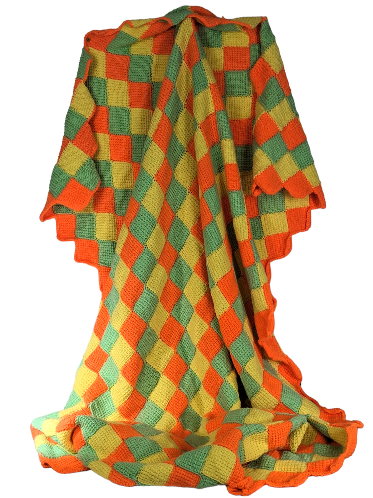 Crochet Blanket Vibrant Orange Green Yellow 83 x 55 Geometric Tropical Afghan