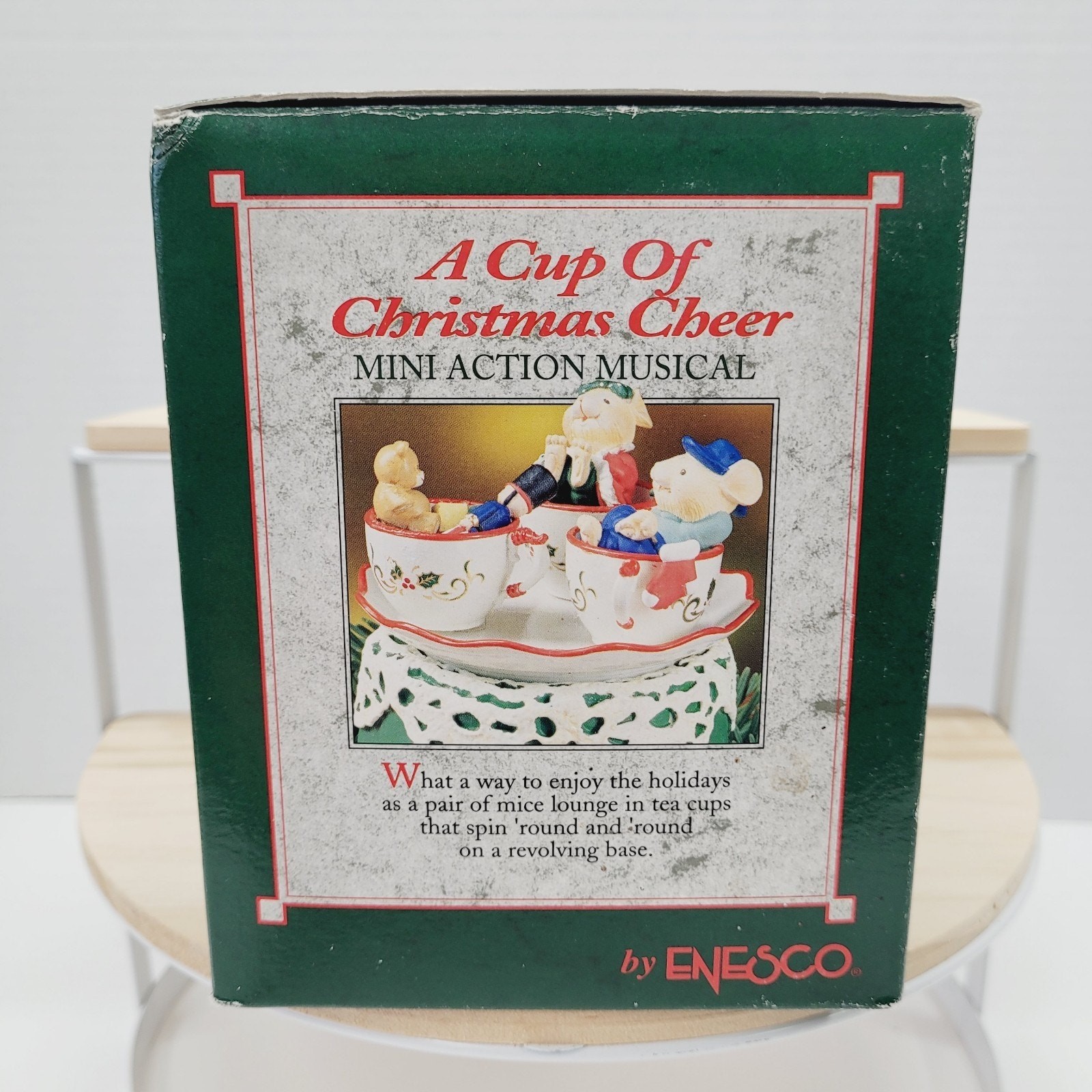 VTG 1994 Enesco Christmas Animated Musical Box Mice Teacups Ride Wish You Merry