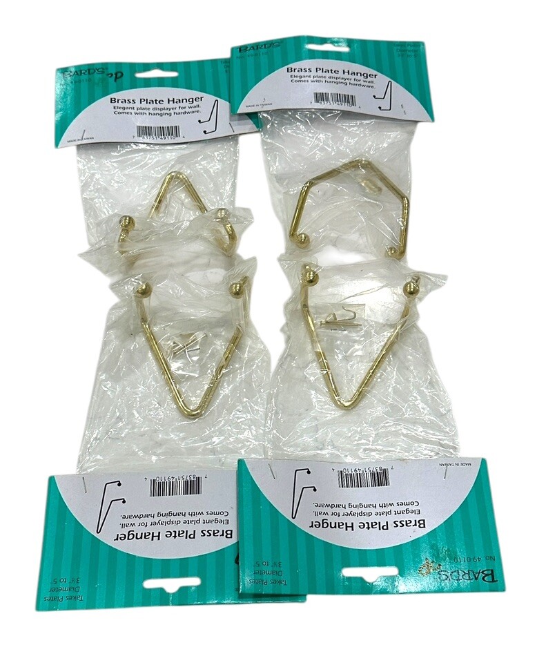 Bards Brass Plate Hanger Small Plate Display 3.5-5” Diameter Hardware – Set of 4