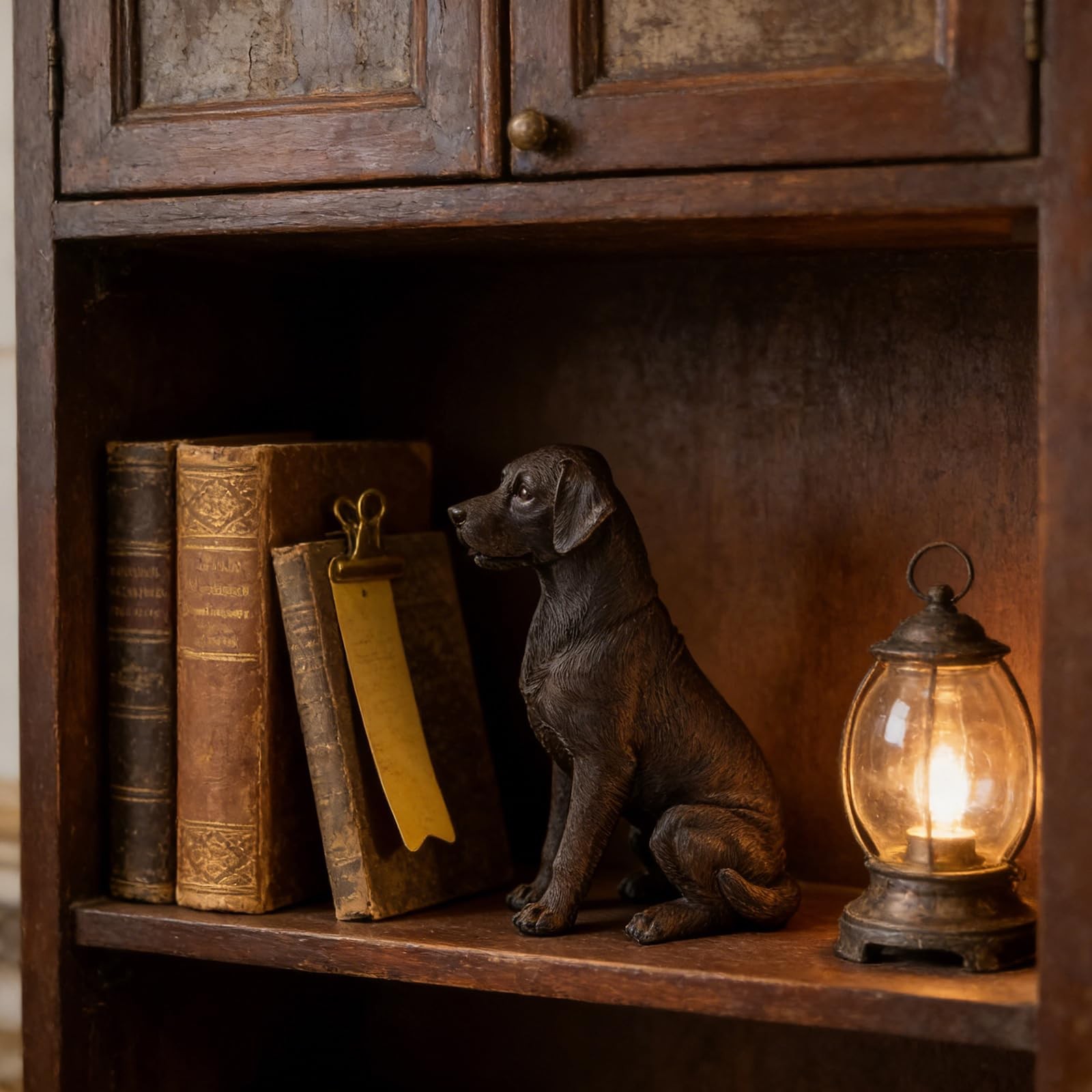 Black Lab Statue 11.5&Prime; Resin Sitting Dog Figurine Home Decor – Modern Puppy