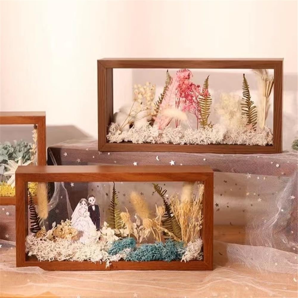 Rectangle Shadow Acrylic Wood Frame Display Storage , 10X5,Desktop Postcard D…