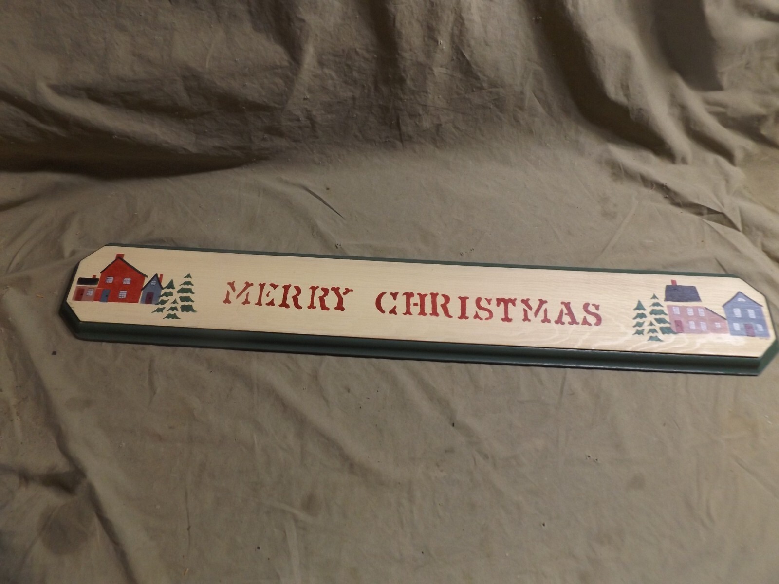 Vintage Signed 1987 Hand Stencil Painted 4.5×28.5&Prime; Wood Sign MERRY CHRISTMAS