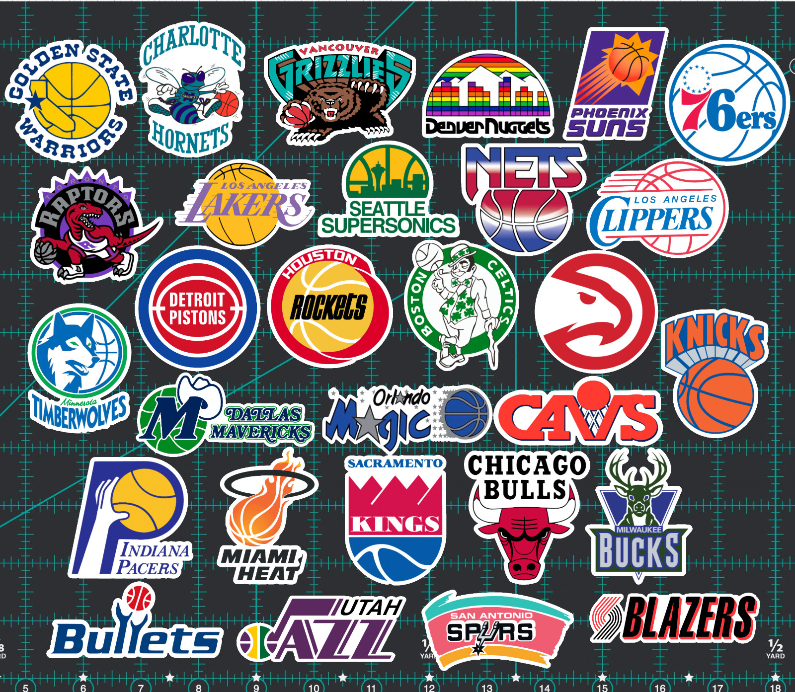 29 Retro 80&rsquo;s/90&rsquo;s NBA Logo Sticker Pack – Clear, Holographic, or White – Lakers