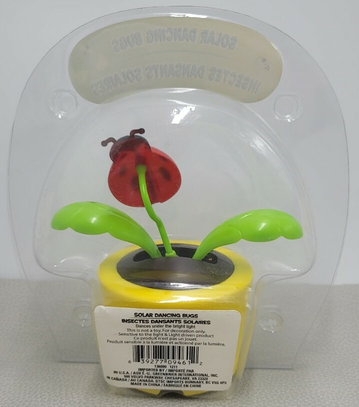 Solar DANCING LADYBUG Yellow Flower Pot TOY Sunlight Powered Dancer BOBBLE HEAD