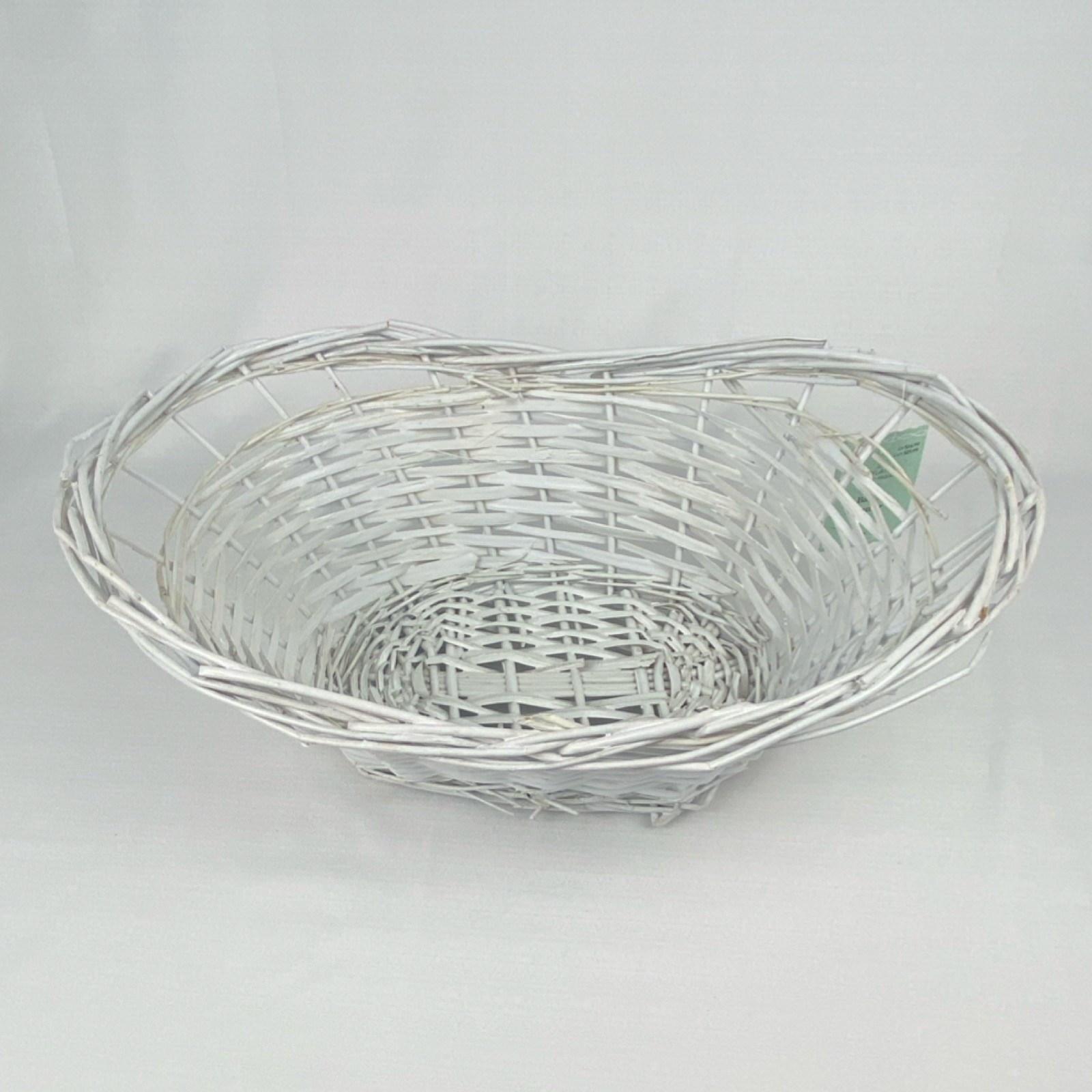 White Oval Wicker Basket 17x9x6.5 in Indoor Decorative Freestanding Storage