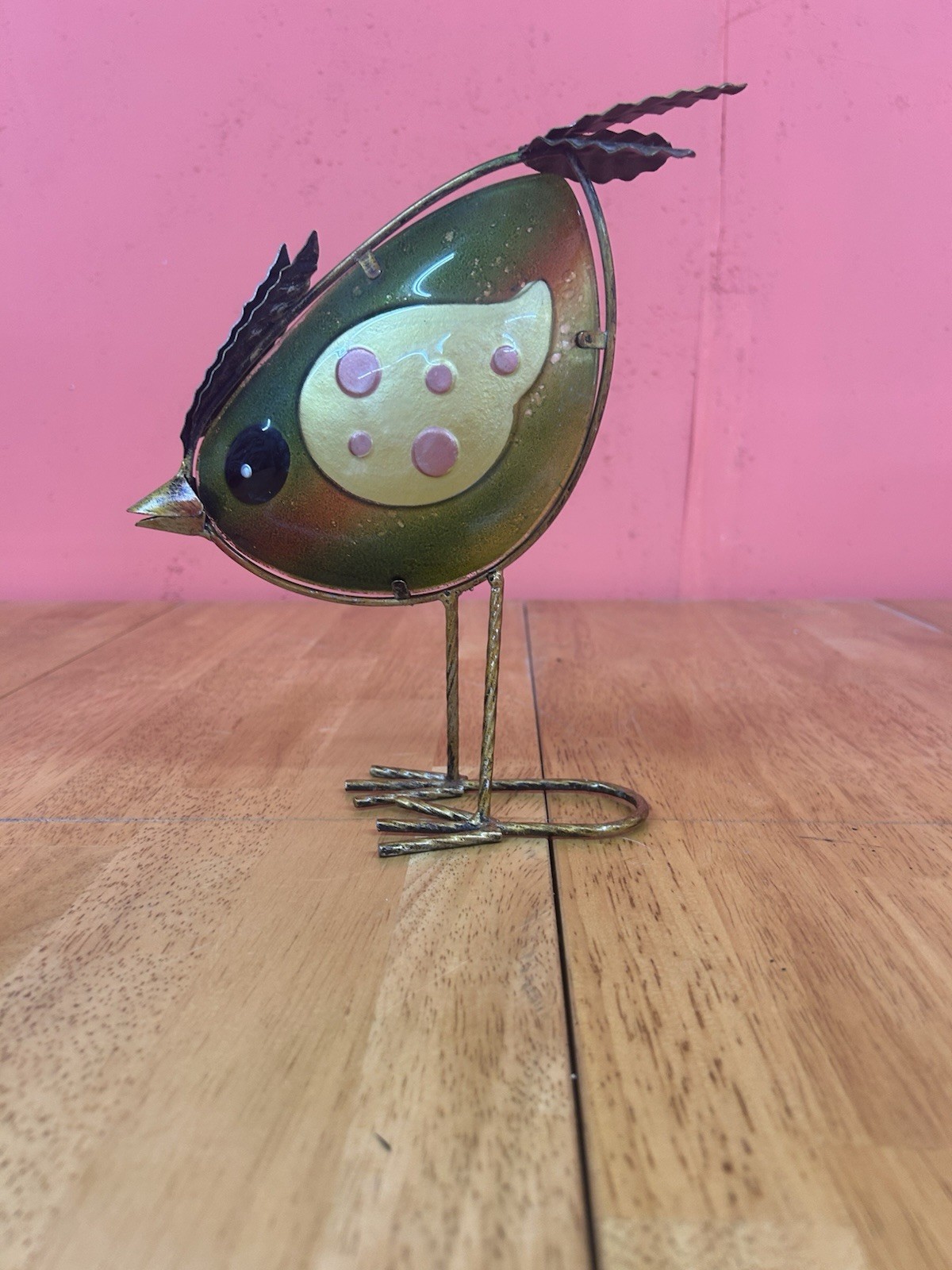 Metal & Colored Glass Bird Statue Sculpture Garden Decor Outdoor CUTE!