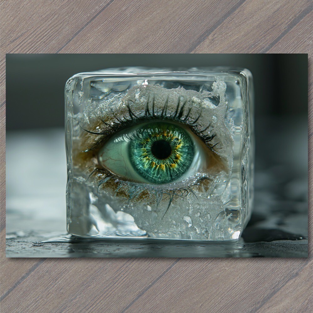 Art Print Eye Pun Ice Cube Green Eye-ce Surreal Unusual Strange Weird Creepy