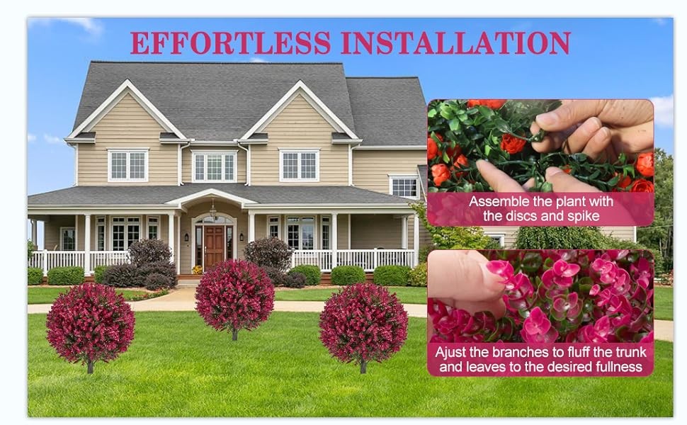 Set of 2 Artificial Red Eucalyptus Topiary Trees with Ground Stake, UV Resistant