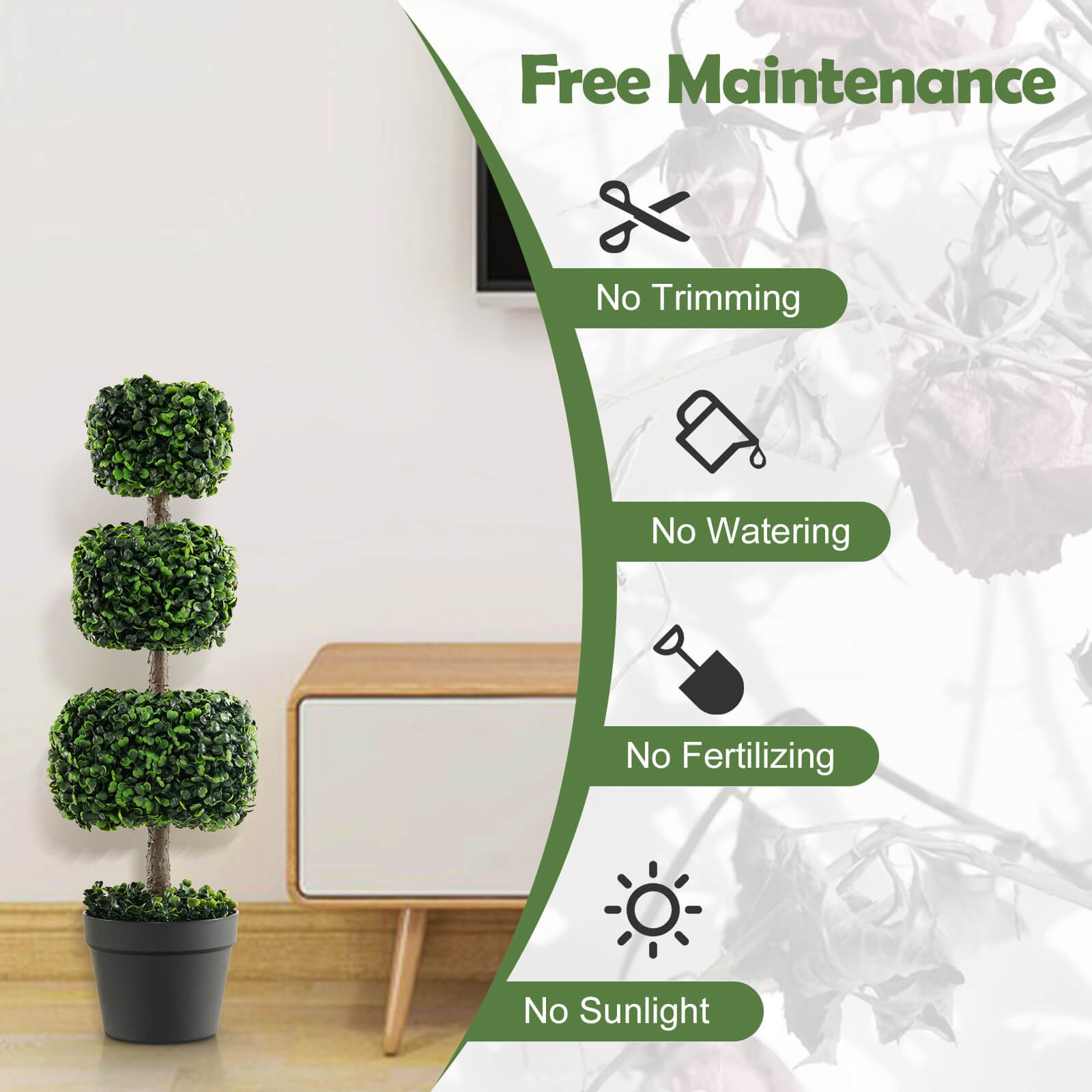 35&Prime; Artificial Boxwood Topiary Tree Faux Greenery Plant Fake Tree for Decoration