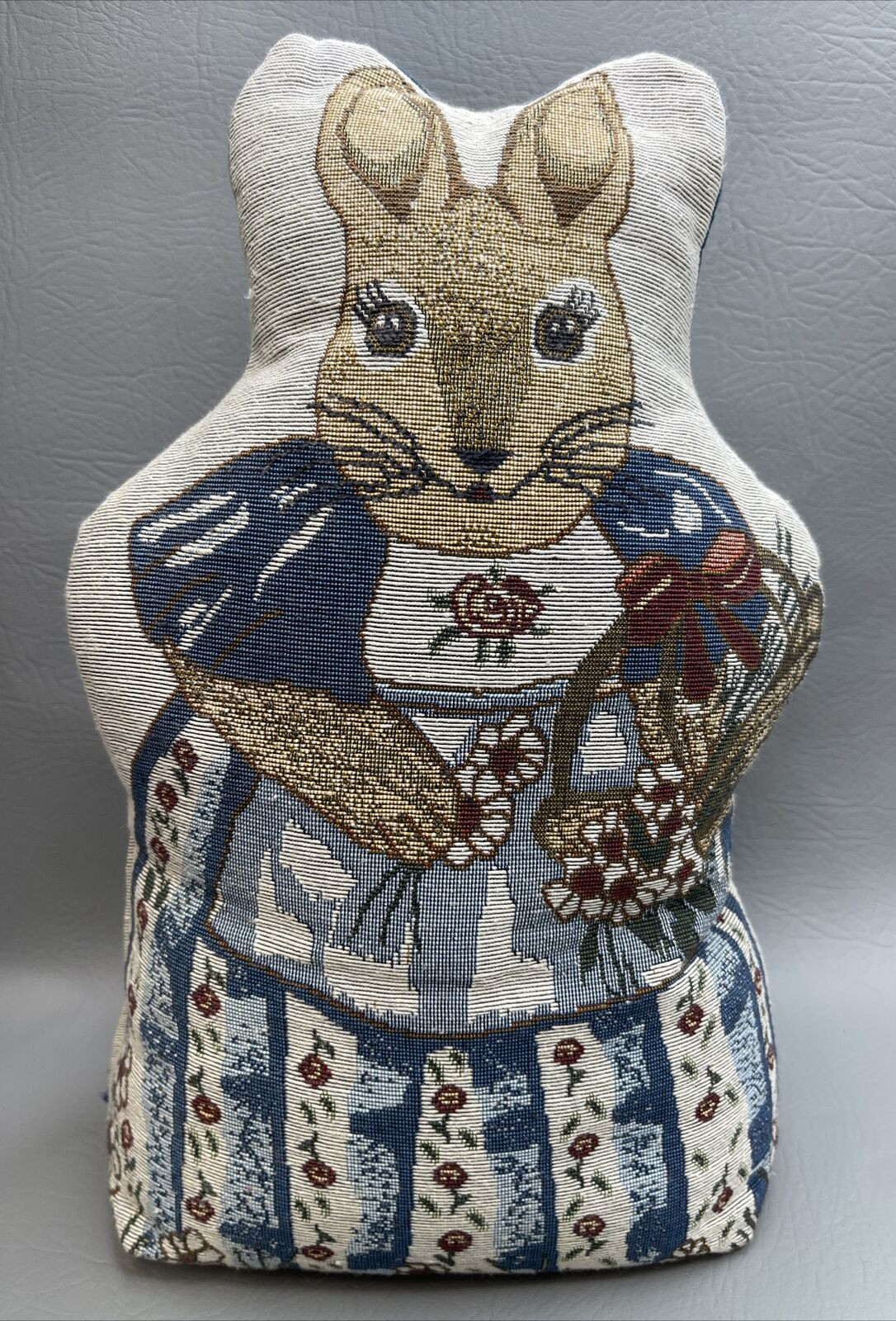 Girl Bunny Rabbit Door Stopper Wearing Dress Plush Heavy Vtg Tapestry Easter