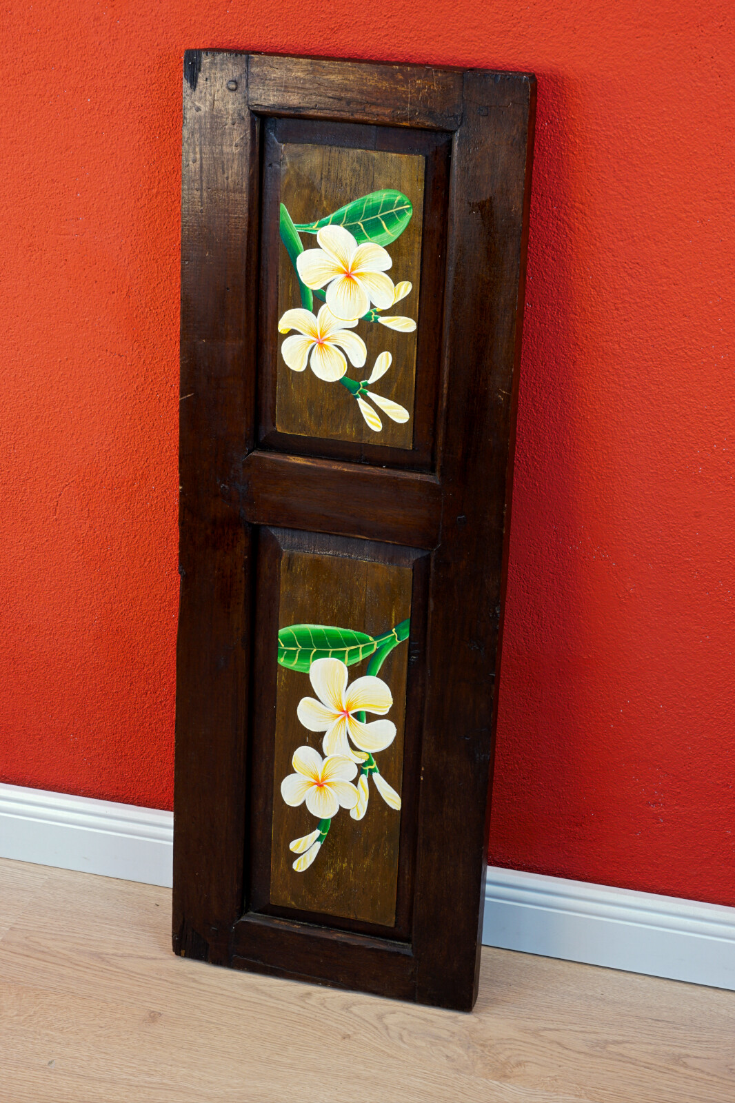 Painting On Teakwood 31 1/2-39 3/8in Mural Frangipani Leelawadee Thailand Deco