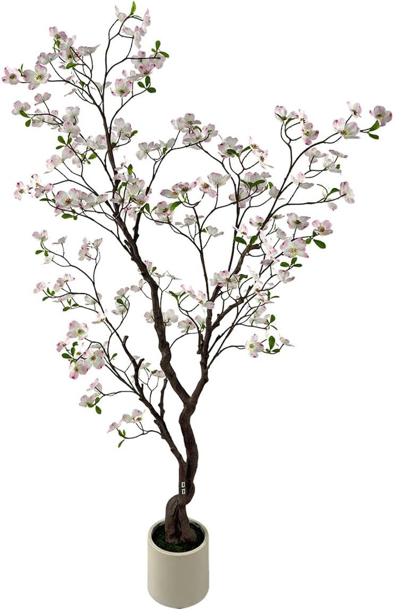 6.2Ft Faux Dogwood Tree with Pink Flowers for Home Office Decor