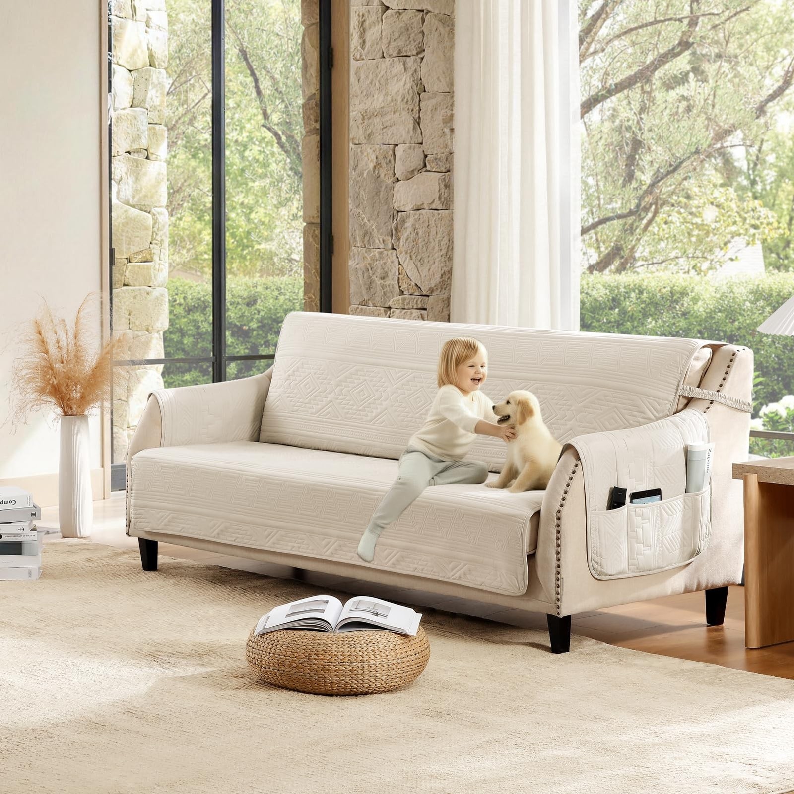 Boho Quilted Grand Sofa Covers Washable, Couch Cover for Grand Sofa, Soft Coz…