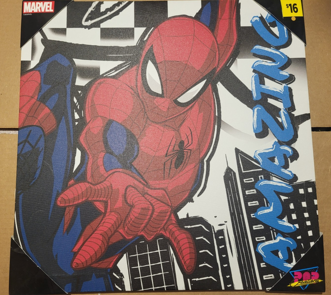 Amazing SpiderMan Canvas Wall Art Appliqué/16 in Wx 16 in H x 1 in D/New