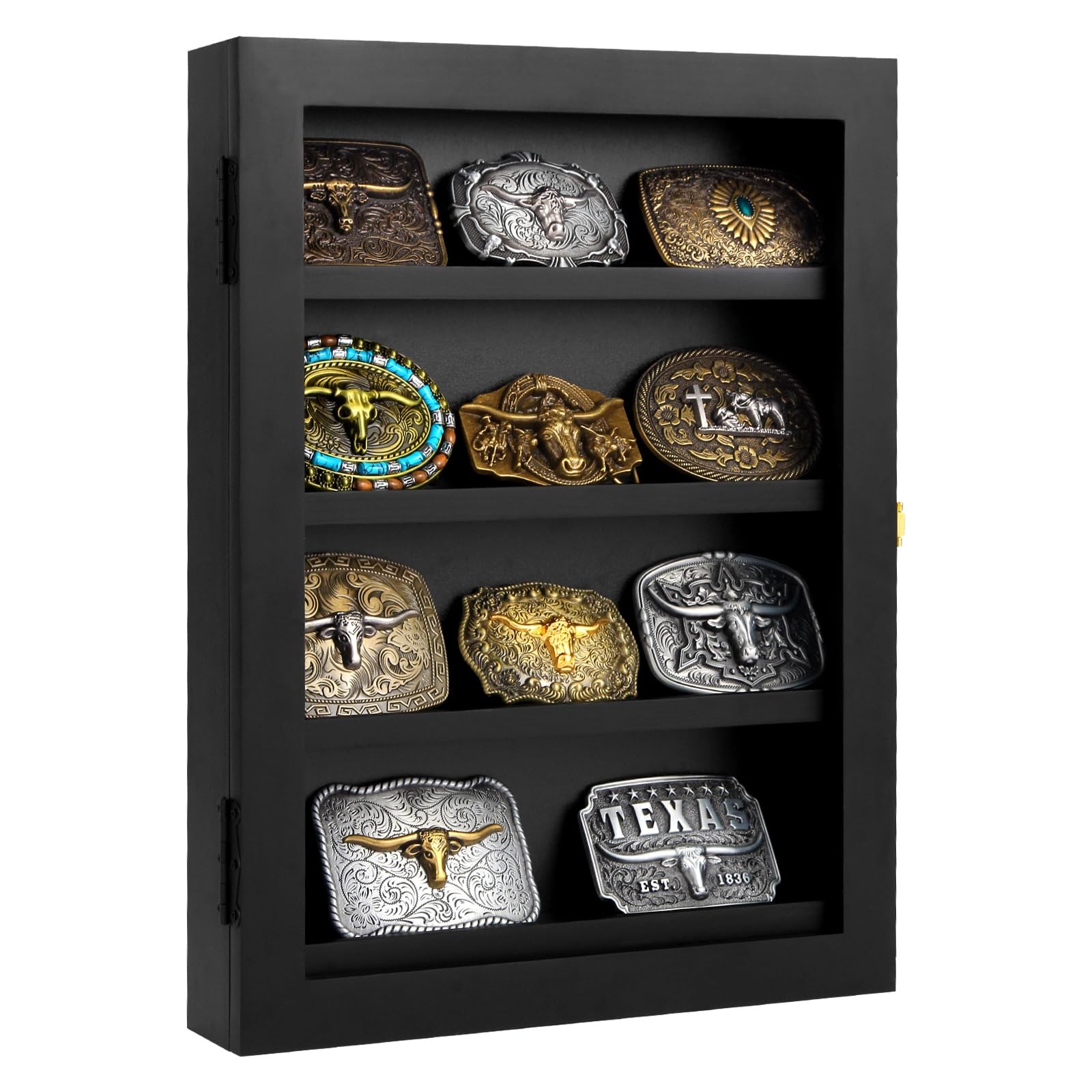 3&Prime; Belt Buckle Display Case 16×12 Black Shadow Box with Glass Door – Wall-Mou…