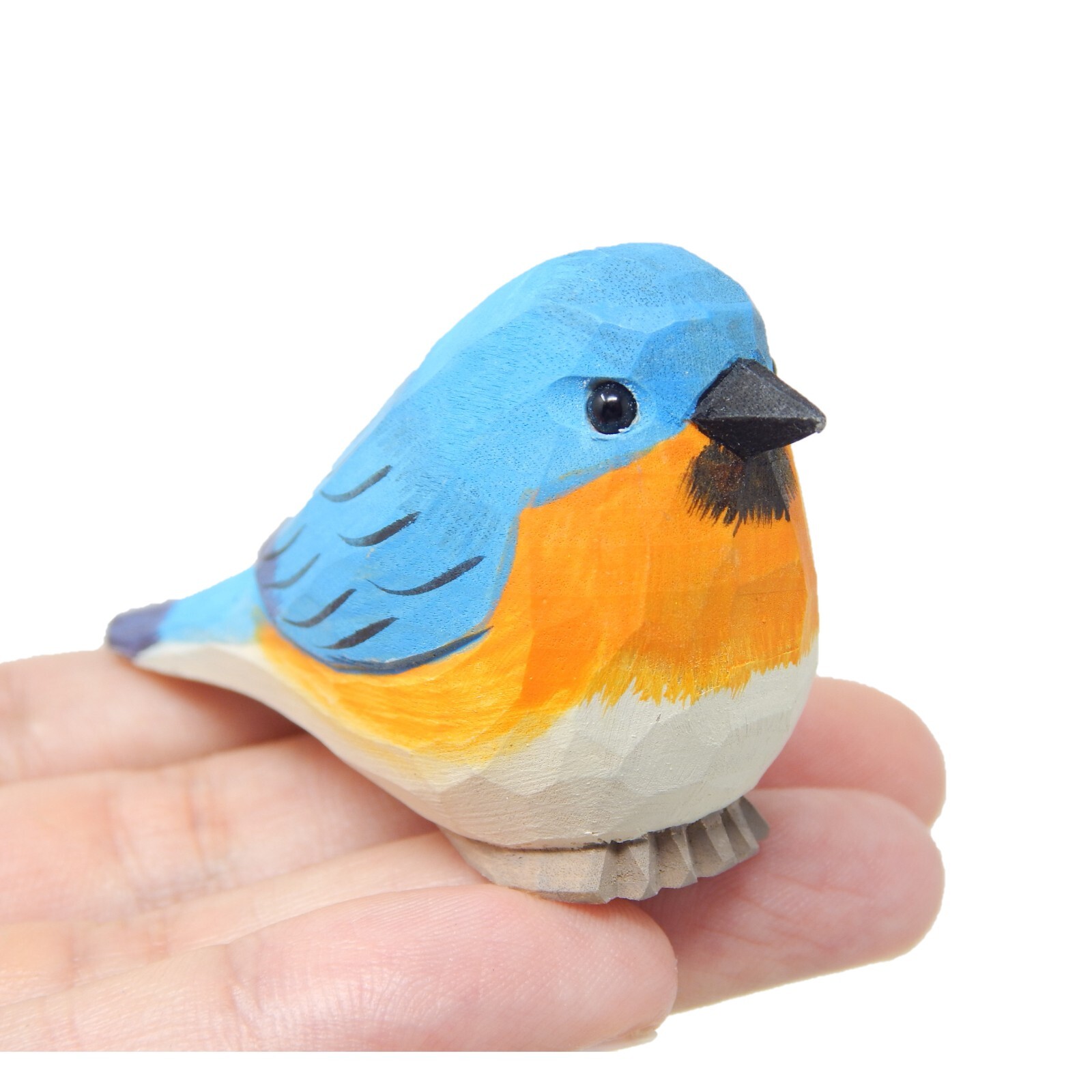 Eastern Bluebird Figurine Sculpture Mini Wood Art Statue Decor Carve Ornament