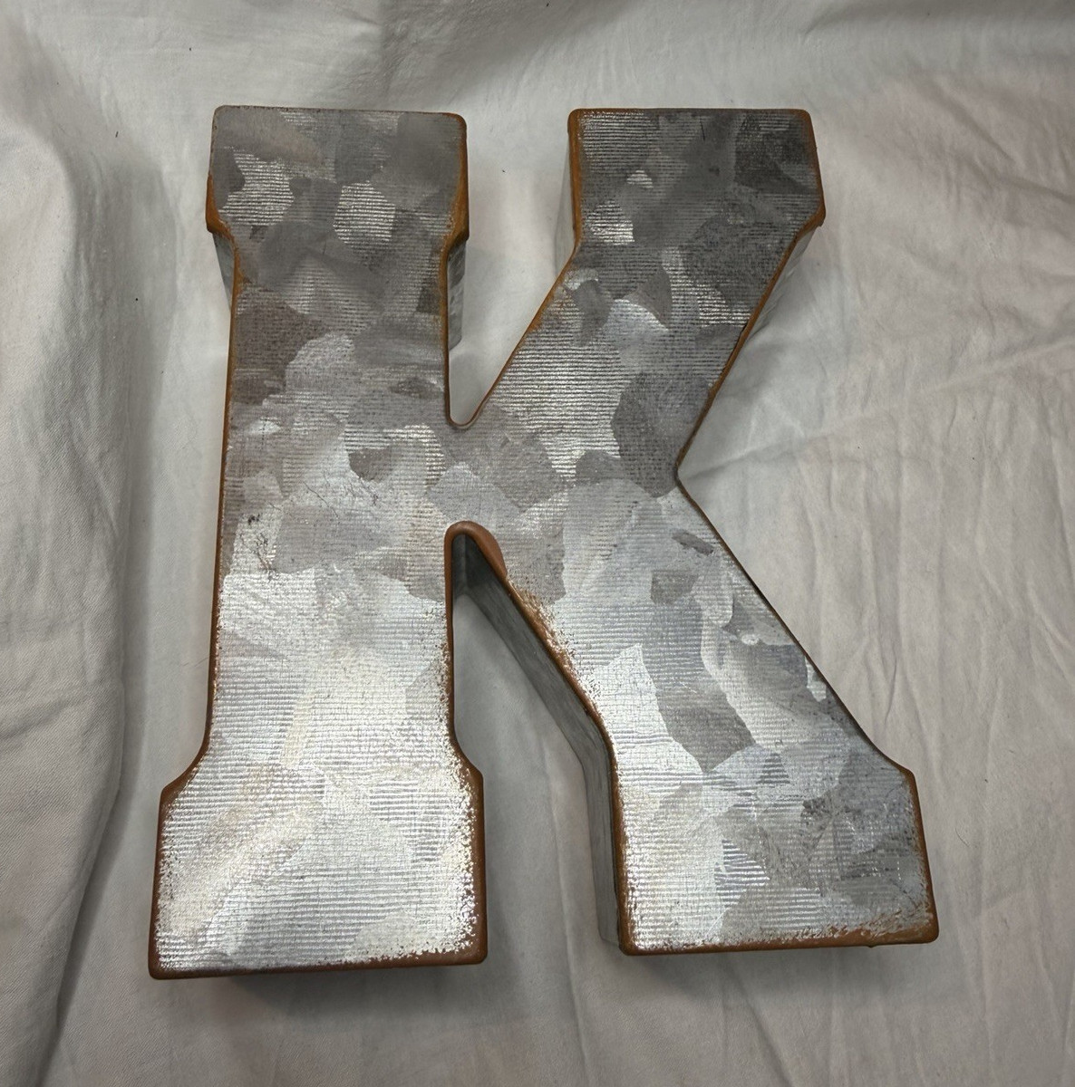 Crafty Crocodile Galvanized Metal Letter K Wall Decor, Silver, 3D Effect 7in