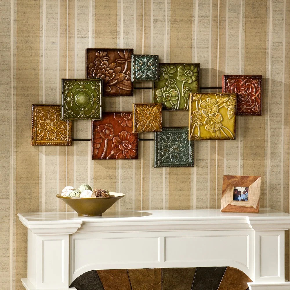Oversized Metal Wall Sculpture 42&Prime;W Large Mosaic Floral Multicolor Hand Crafted