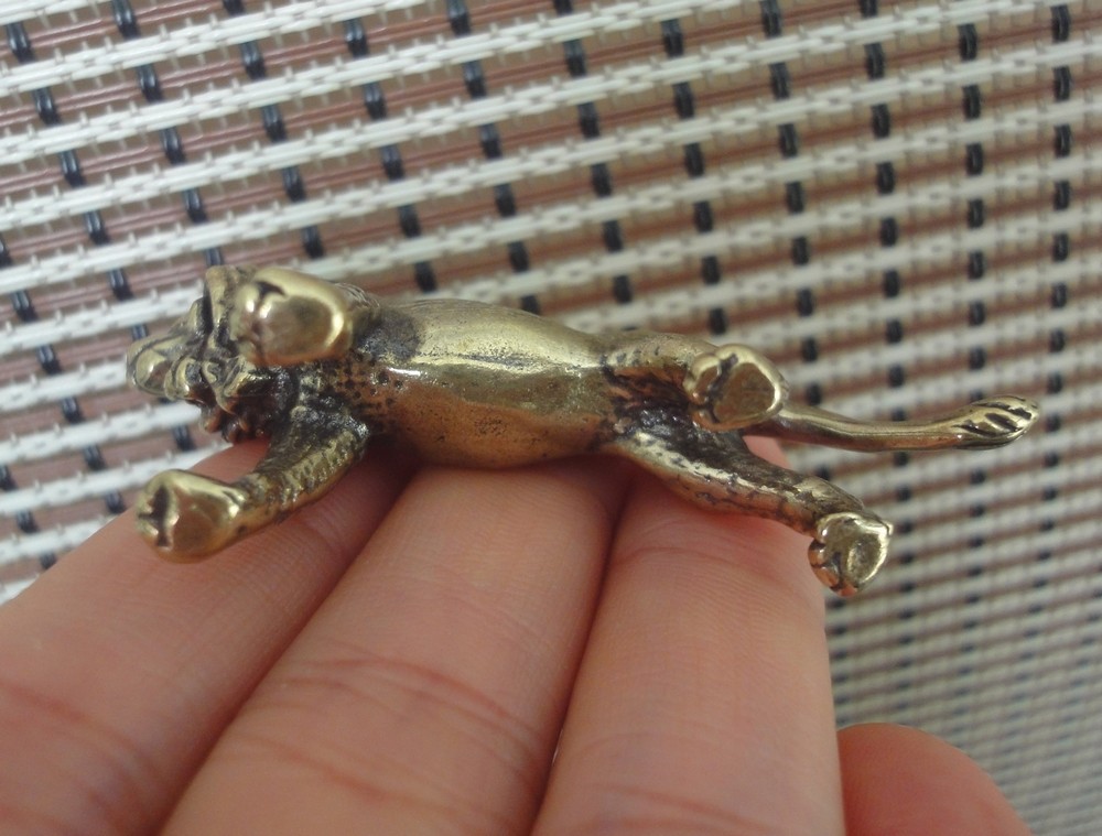 Solid Brass Lion Figurine Bronze Color Statue Vintage Decor Animal Sculpture