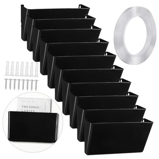 10 Pcs Single Pocket Wall Mount File Holder Black Plastic Wall Pocket with