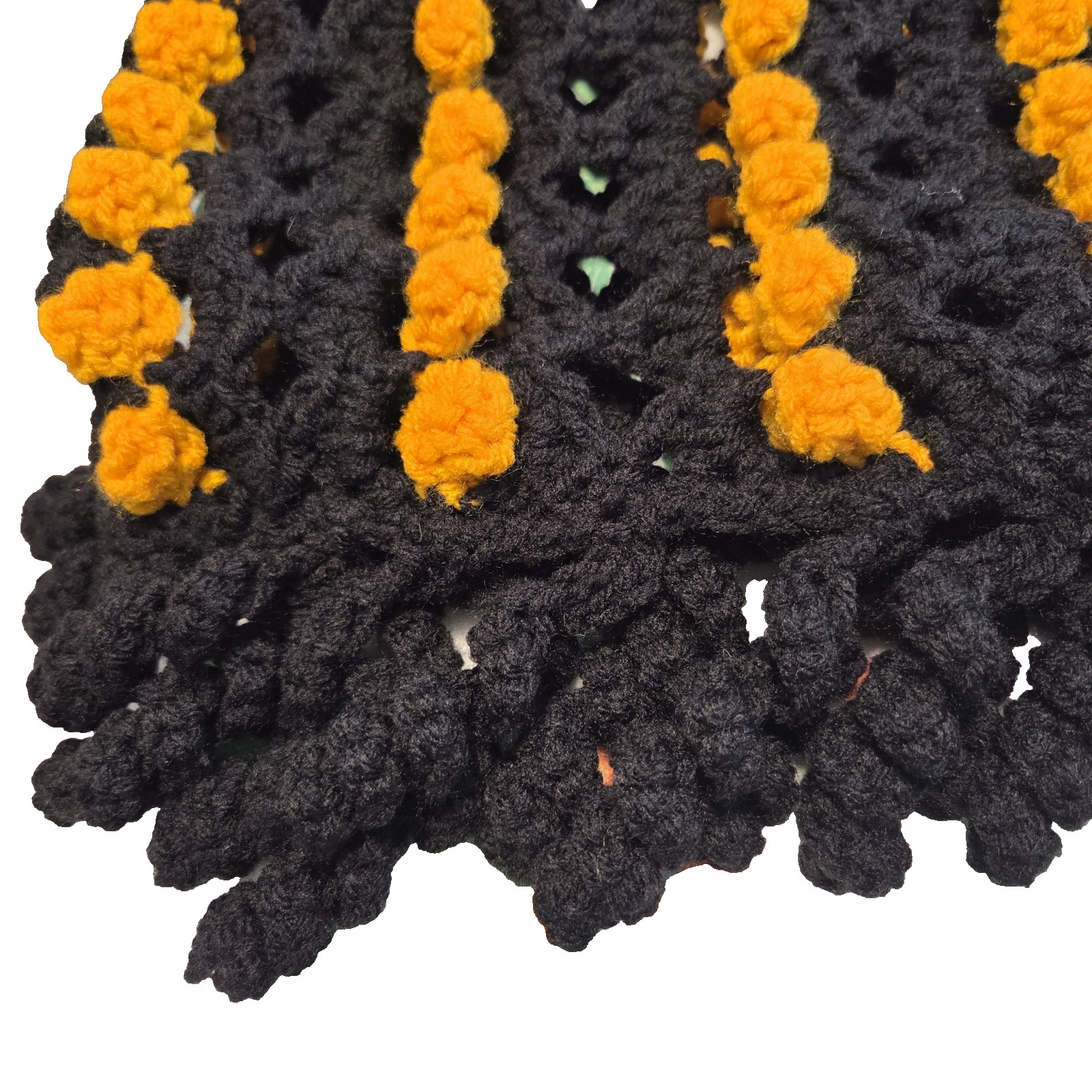 Handcrafted Crochet Black Gold Afghan Blanket 81 x 54