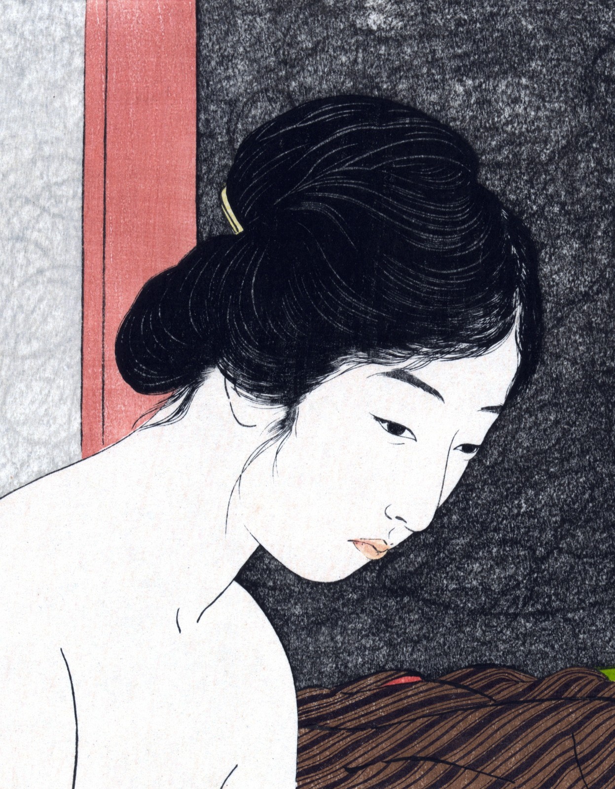 1915 Woman After a Bath Bathroom Art Wall Decor Japanese Asian Print Vintage