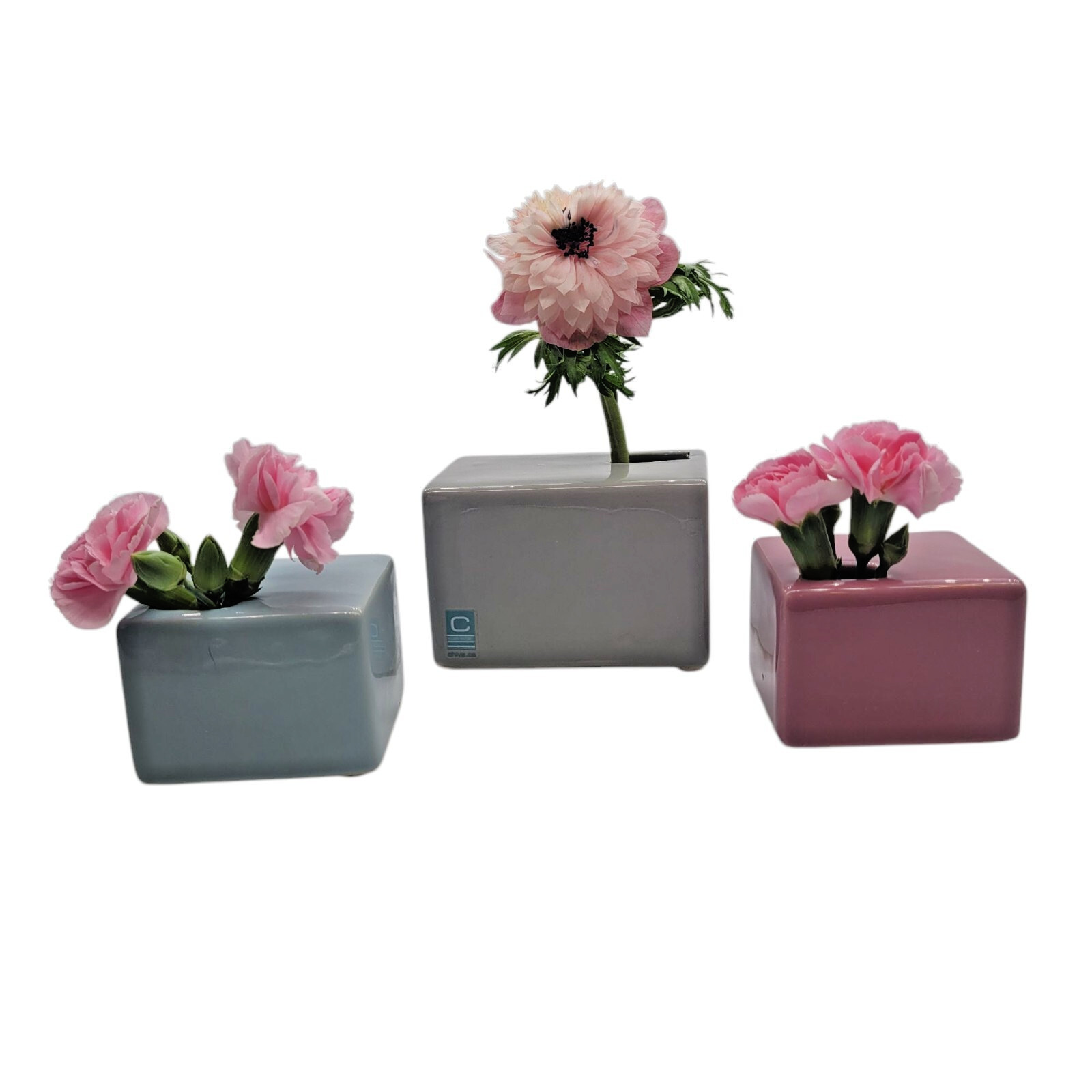Chive Ceramic Cube Bud Vases Set 3 Modern Minimalist Square Gray Blue Purple