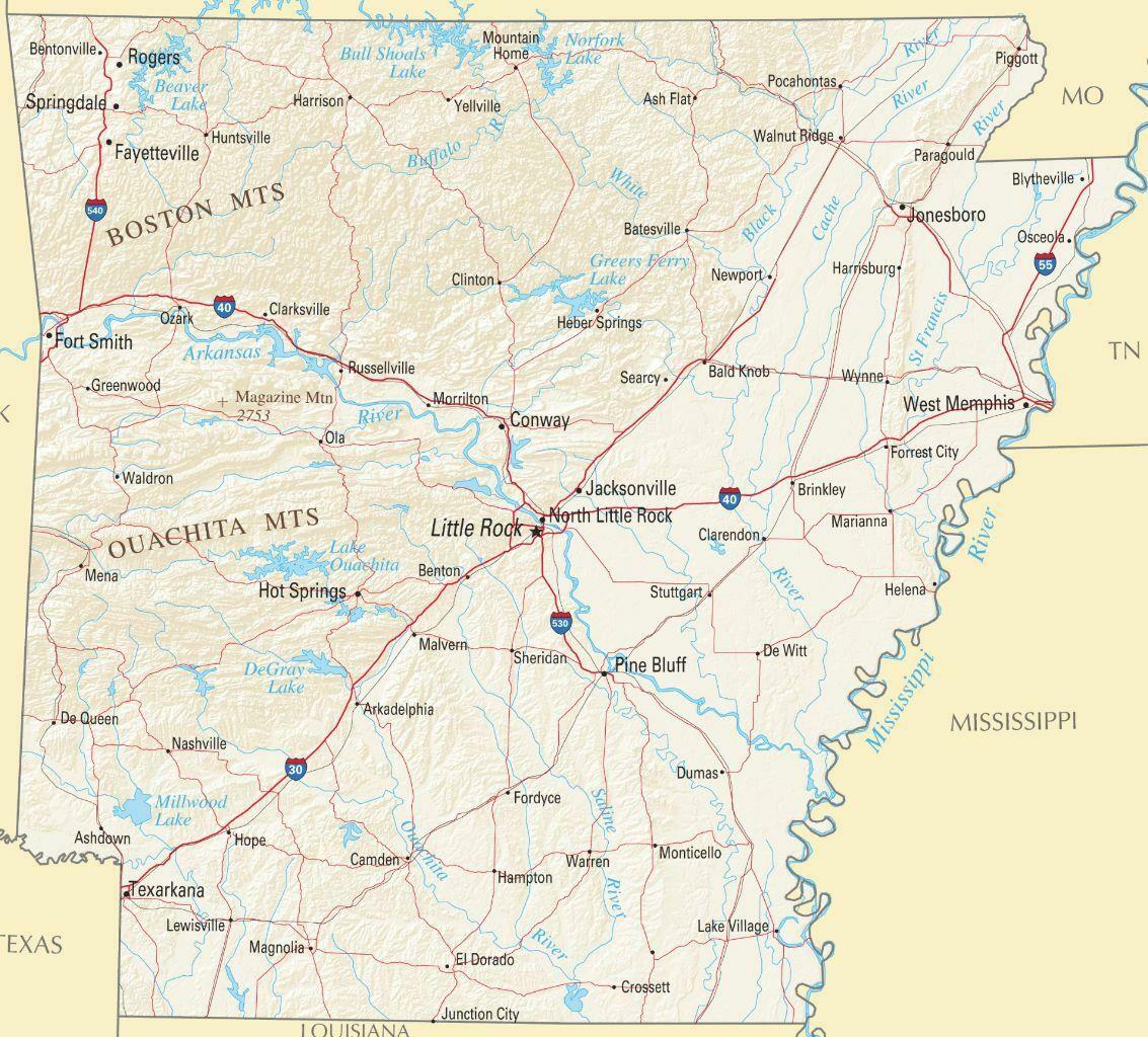 ARKANSAS ROAD MAP GLOSSY POSTER PICTURE BANNER ar county state little rock 2442
