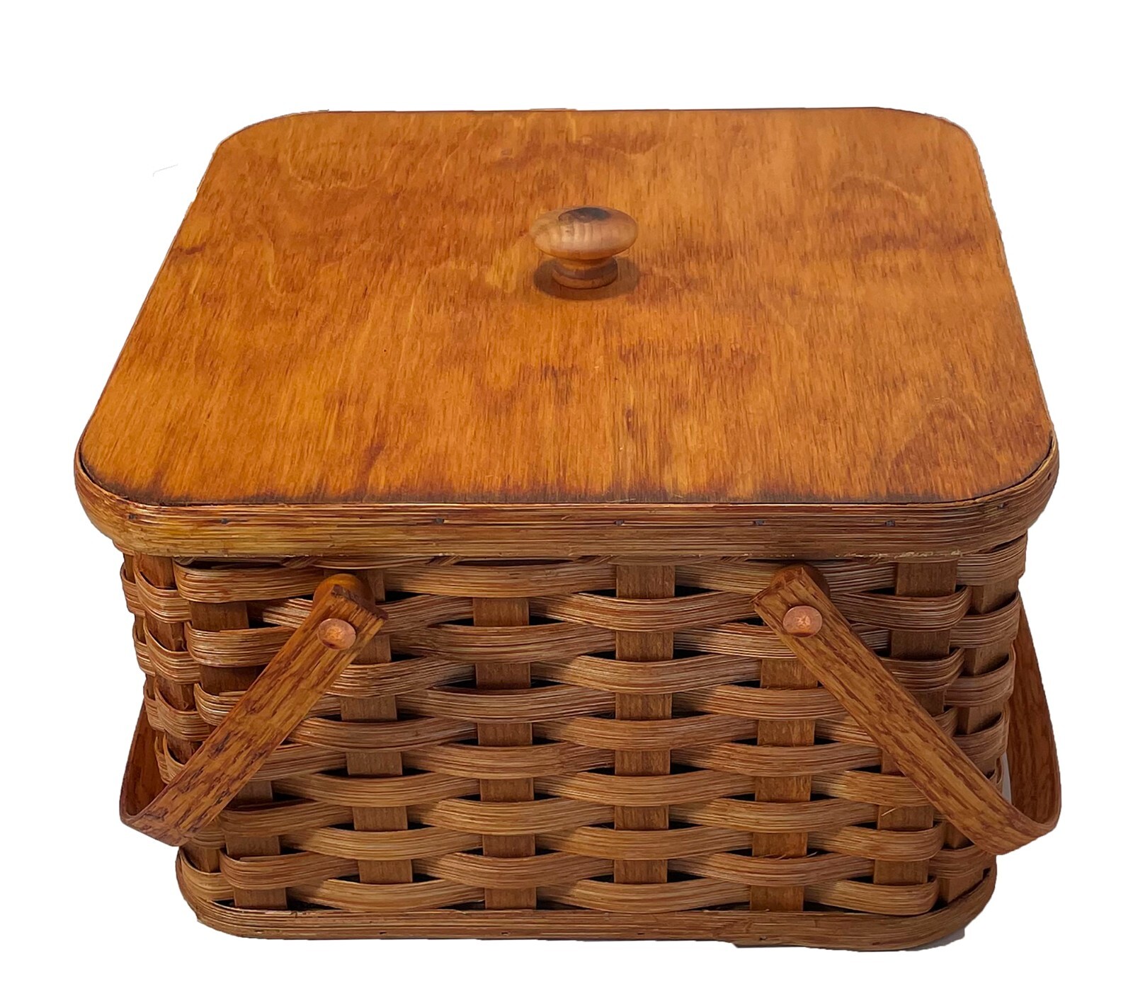 Amish Double Pie Carrier Square Oak Handmade Basket Swinging Handles